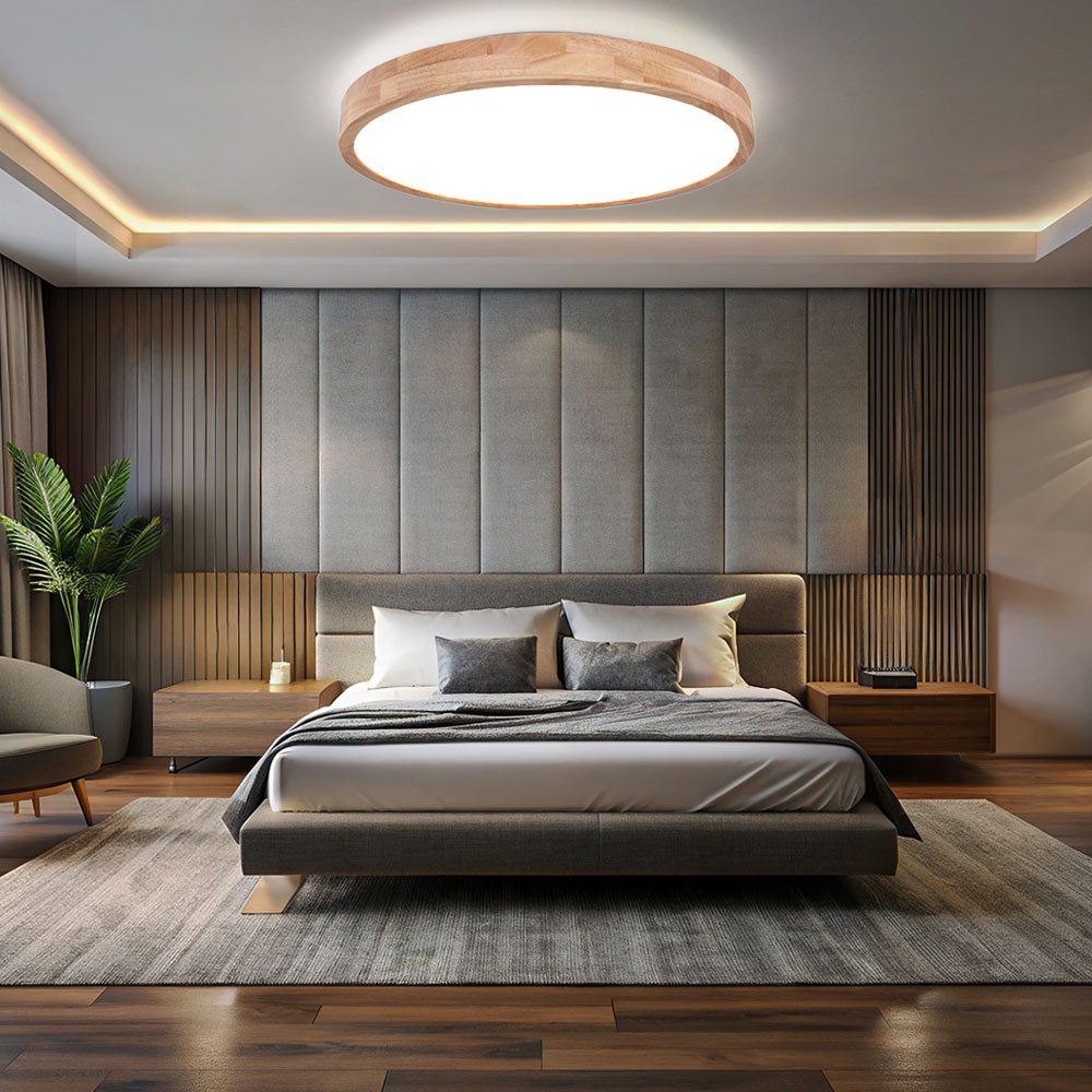 GLOBO LIGHTING LED Deckenleuchte, LED-Leuchtmittel fest verbaut, Farbwechsel, LED Holz Design Decken Leuchte Tageslicht Wohn Zimmer