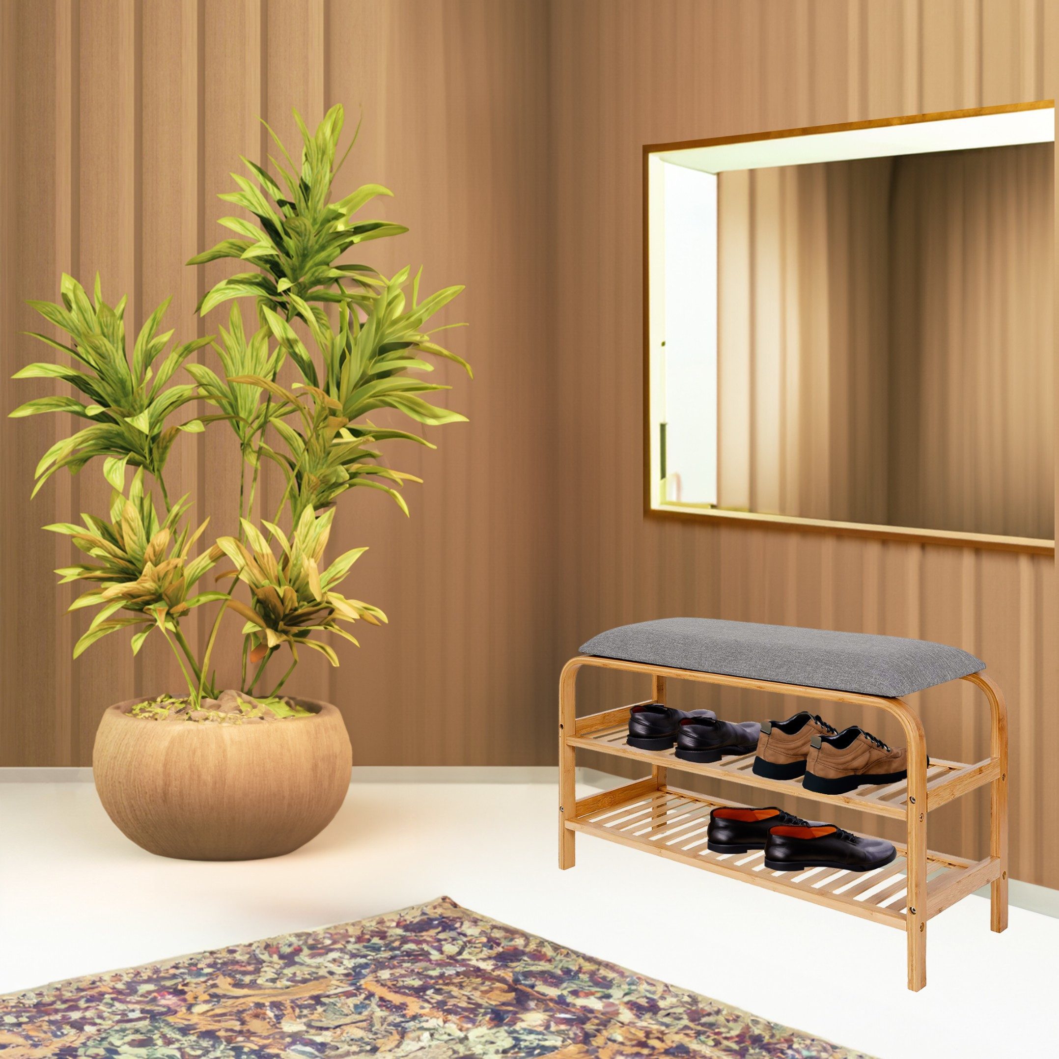 AD.CON Schuhbank Schuhregal aus Bambus mit Sitzbank Schuhbank mit Sitzkissen AD.CON (Packung, Sitzkissen), 2er Bank