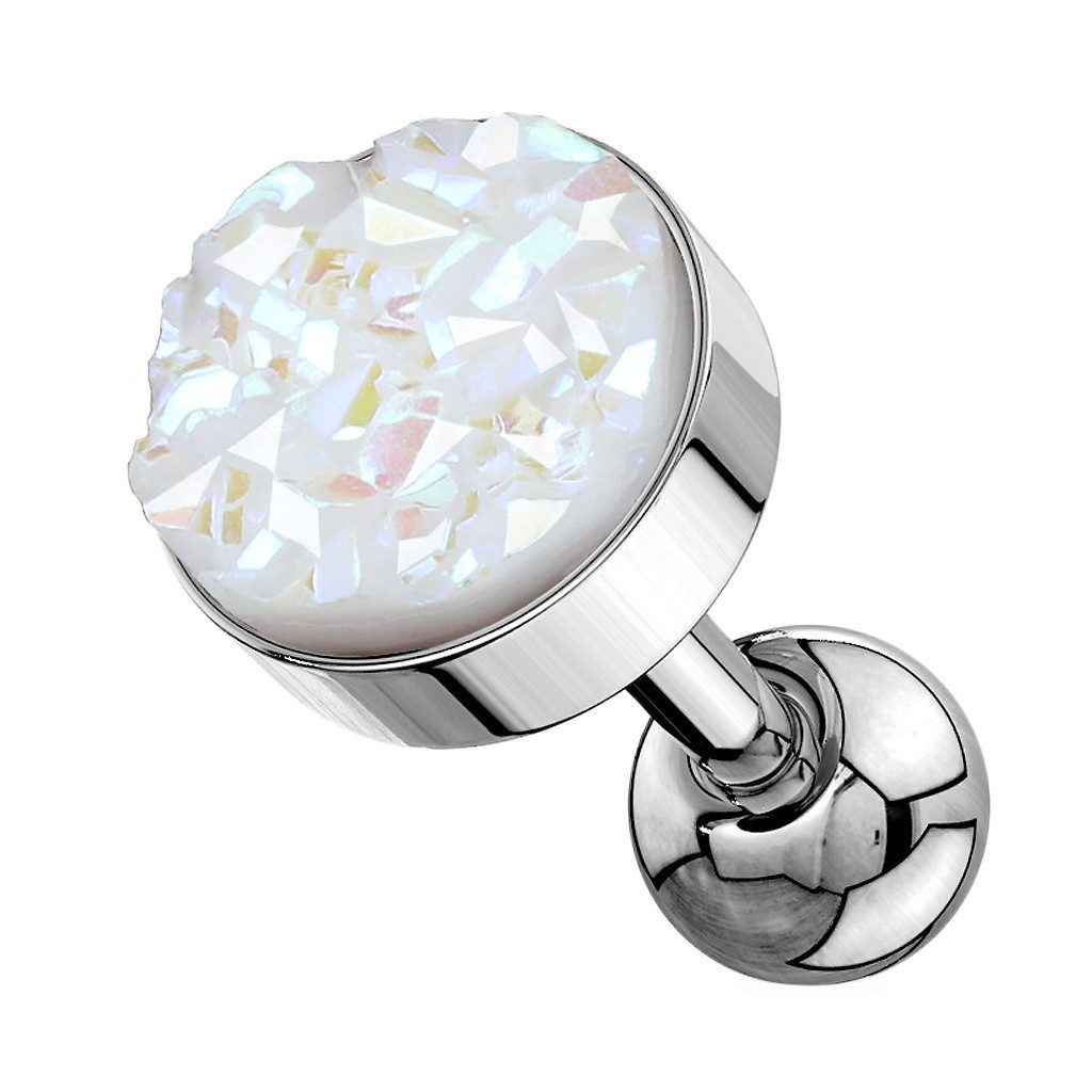 Taffstyle Piercing-Set Tragus Piercing Stab Druzy Kristall Glitzer Quarz Silber Weiß (Daith Conch Orbital Snug Ohrring Piercing), Ohr Knorpel Ohrpiercing Cartilage Knorpel Ohr Tragus Helix Rook Lobe