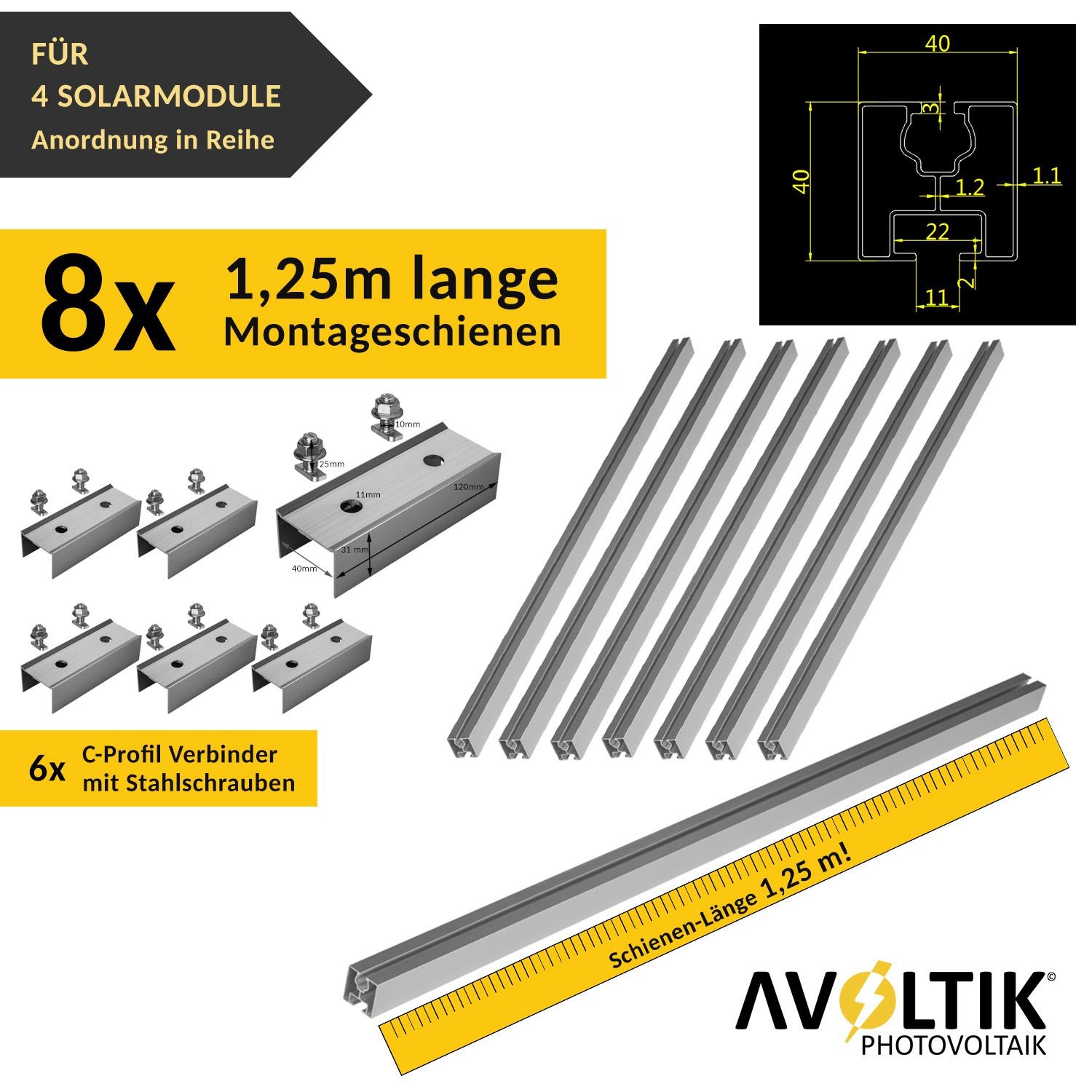 avoltik Solarmodul-Halterung Halterung Ziegeldach Montageset Dach Befestigung f 4 Solarmodule, (Halterung Ziegeldach Montageset Dach Befestigung f 4 Solarmodule, Halterung Ziegeldach Montageset Dach Befestigung f 4 Solarmodule, Das robuste Dach Solarhalterung Set besteht aus vielen Einzelteilen)