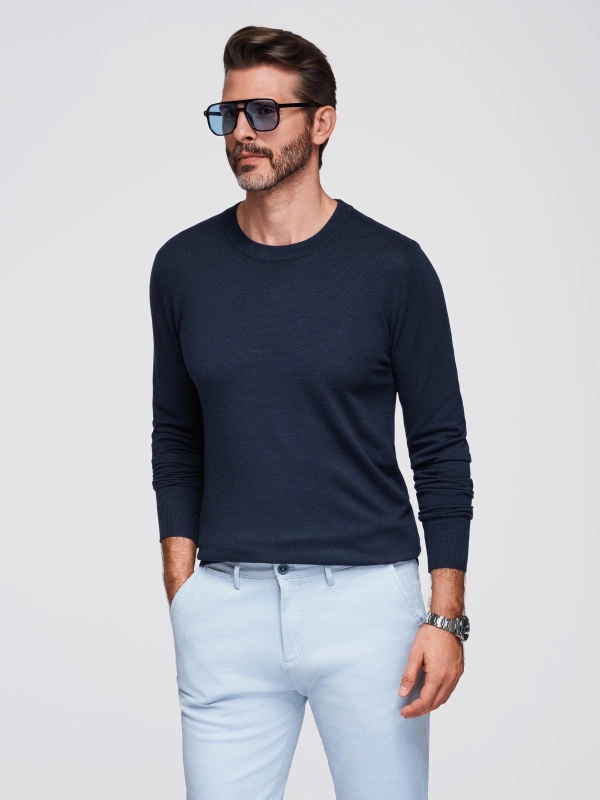 OMBRE Rundhalspullover Herrenpullover mit Rundhalsausschnitt aus elastische günstig online kaufen