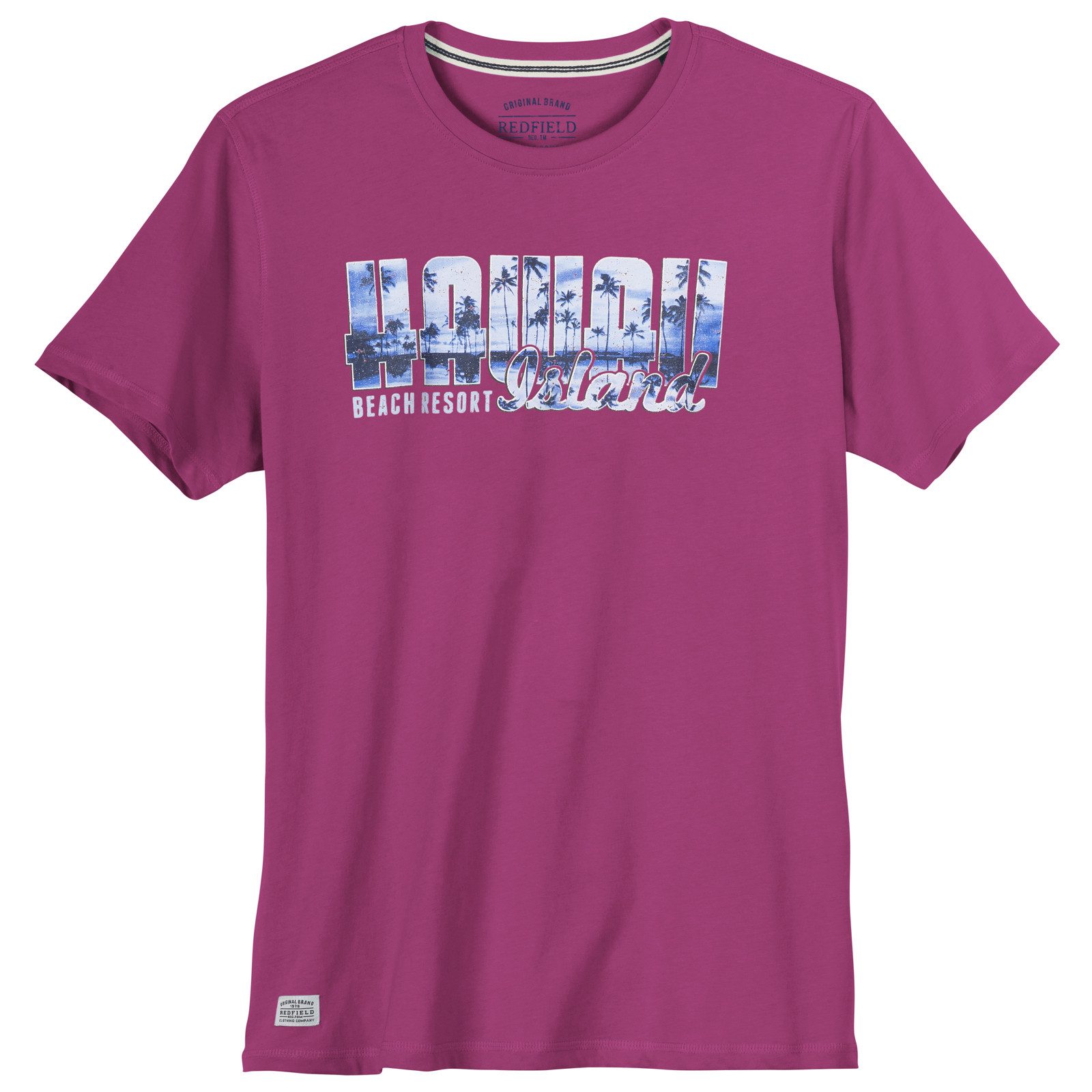 redfield Print-Shirt Redfield Übergrößen T-Shirt Print Hawaii fuchsia