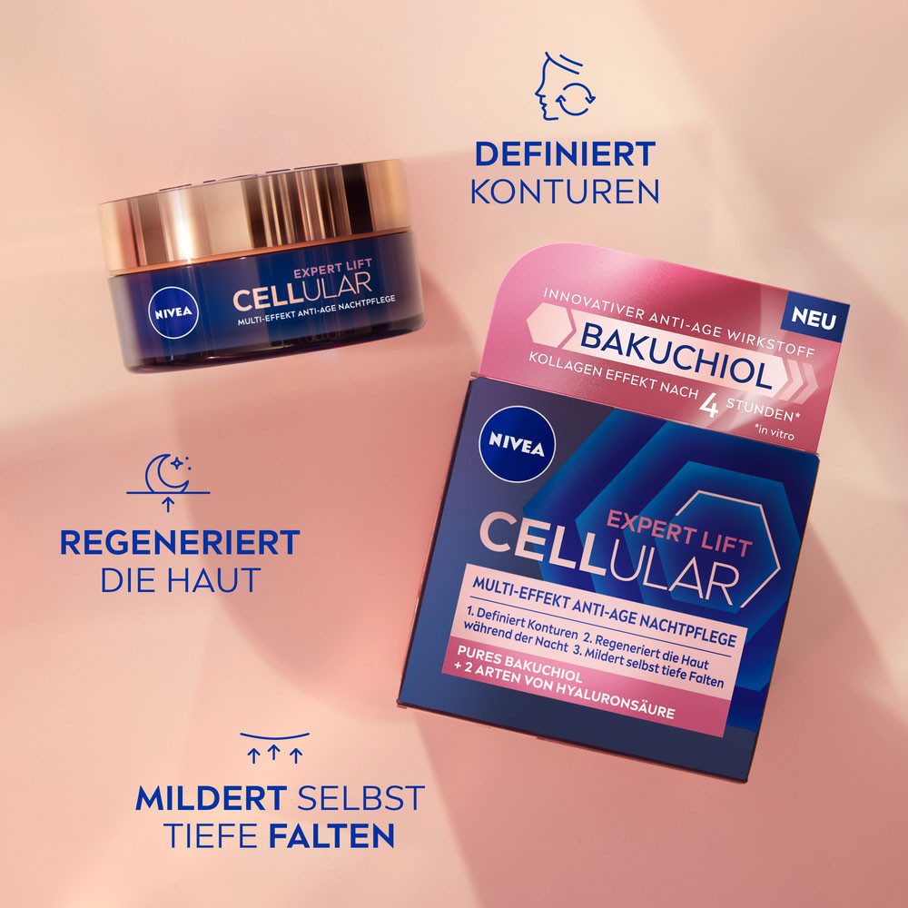 Nivea Nachtcreme CELLULAR Expert Lift Nachtpflege, Retinol-Alternative, mildert tiefe Falten.