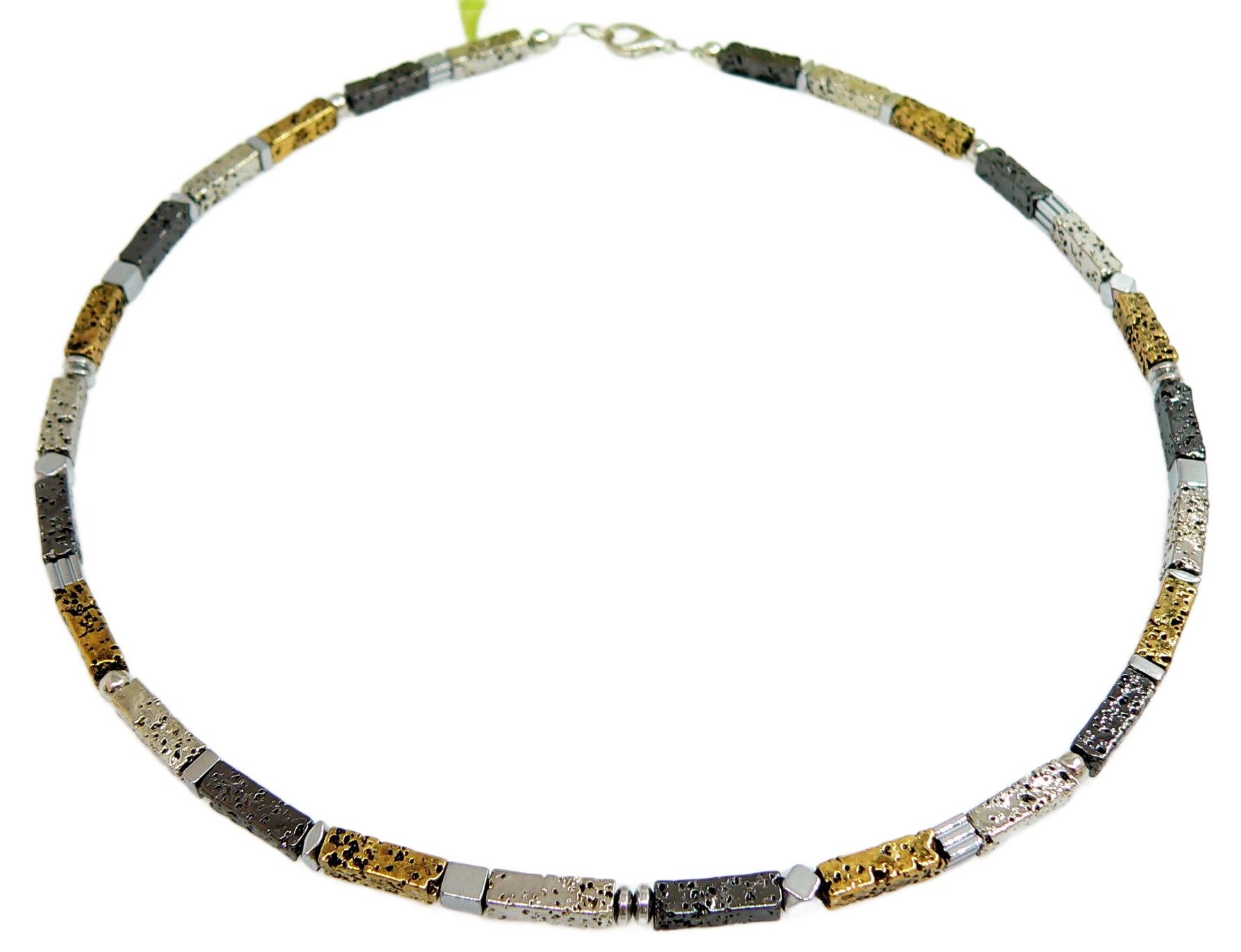traumschmuck Kette ohne Anhänger 227g Halskette Edelstein Rechteck Lava silber schwarzgrau gold (Geschenk, Muttertag, Weihnachten, Geburtstag, Valentinstag, incl. Schmuckbox), handgefertigt, Made in Germany