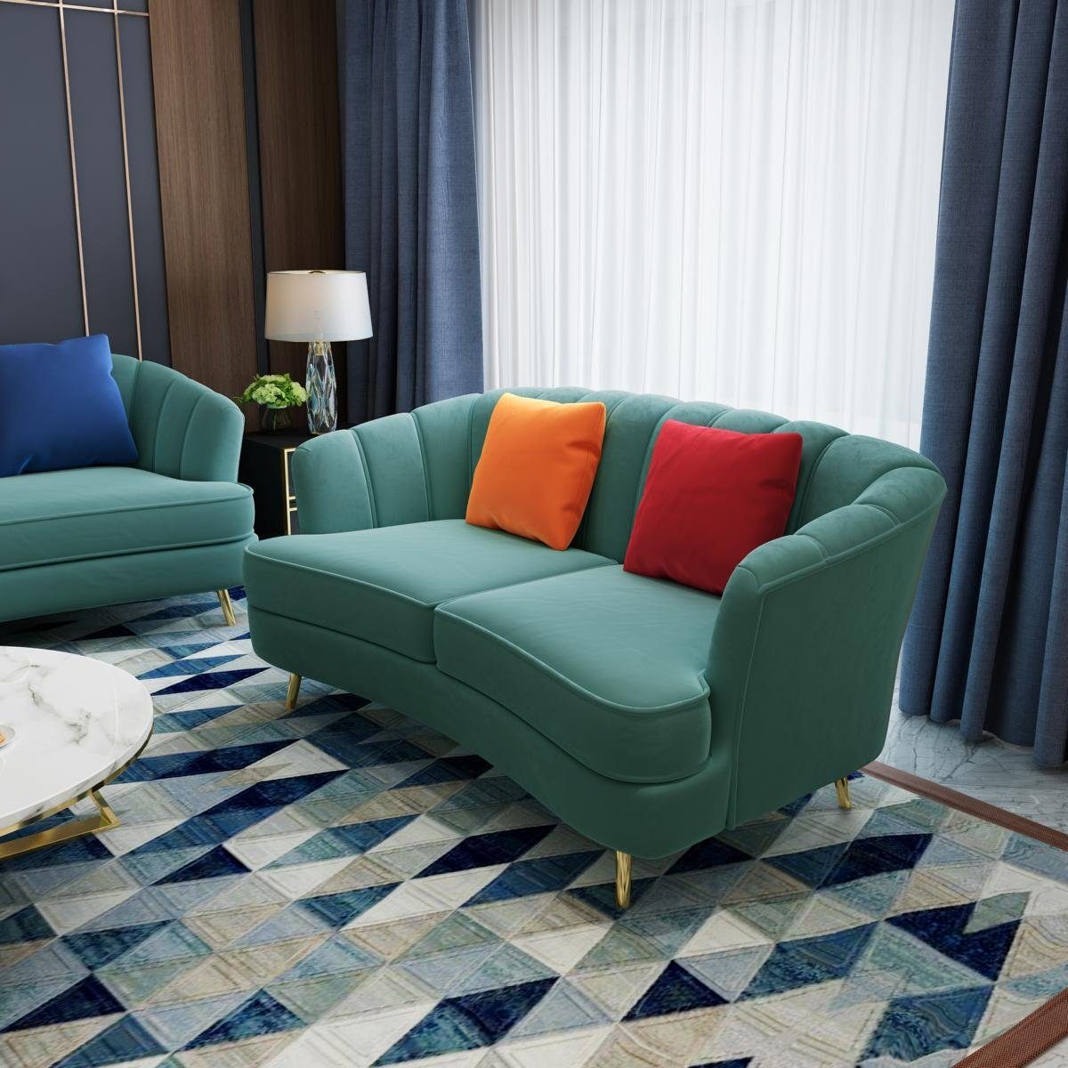 JVmoebel Sofa Grünes Textil Sofa Luxus Polster Couch Moderner Stilvoller Zweisitzer, Made in Europe