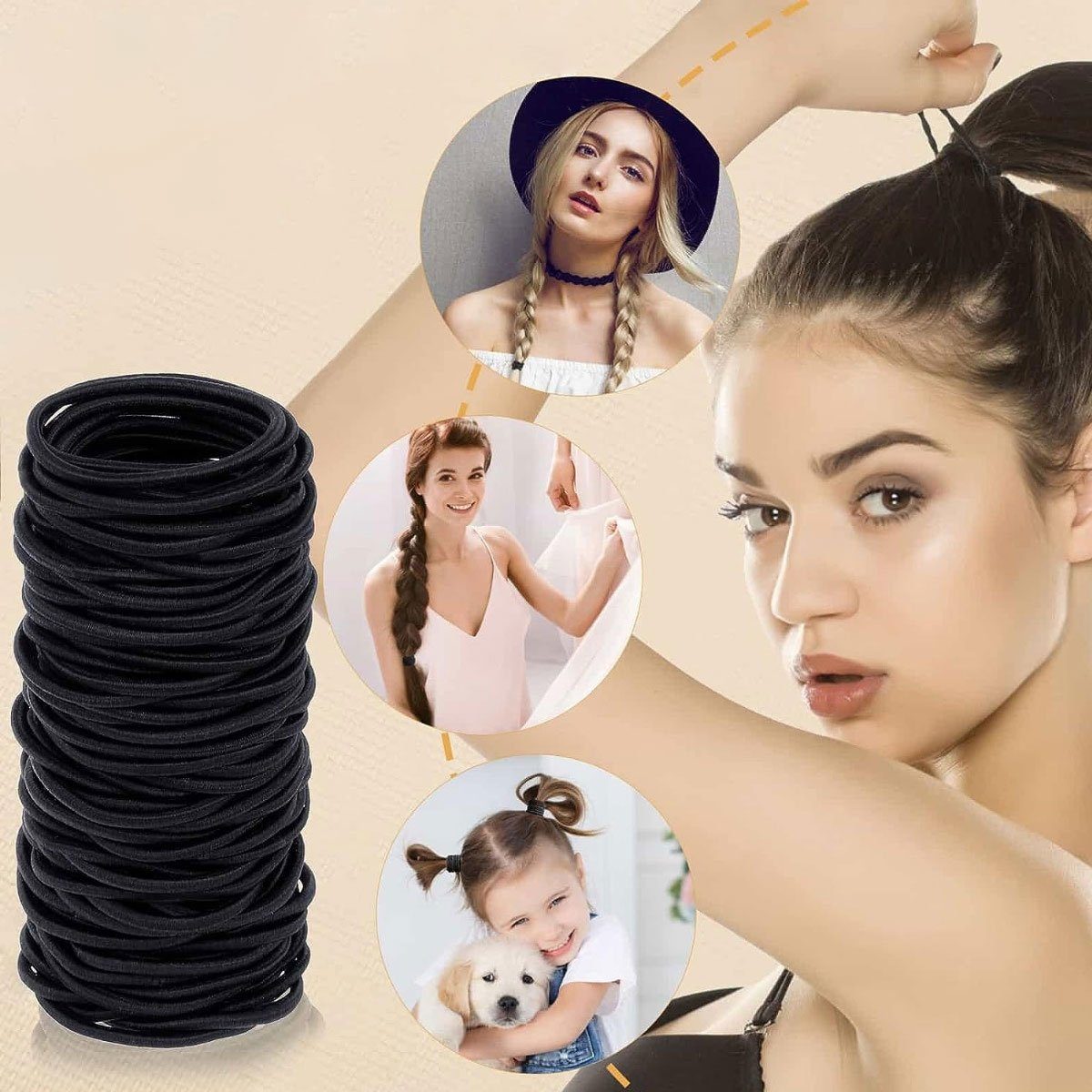 Jormftte Haarbänder 100 Haargummi Für schwarz Stück Mädchen,Elastisch Haargummis Frauen