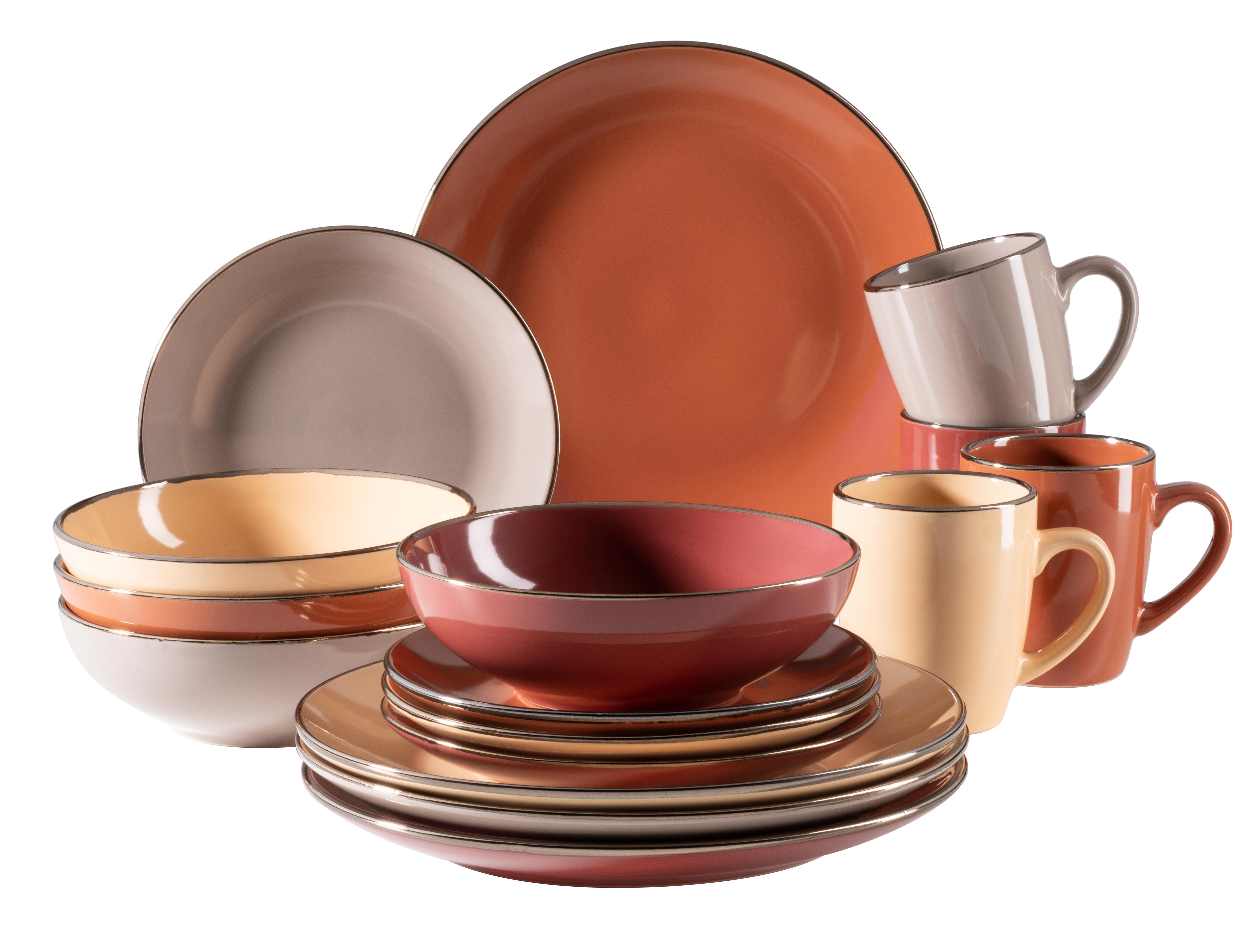 MÄSER Kombiservice METALLIC RIM, Geschirr-Set, Steinzeug (16-tlg), 4 Personen, Steinzeug