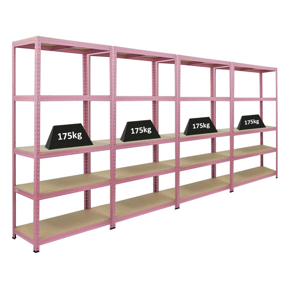 PROREGAL® Schwerlastregal MegaDeal Lagerregal Wohnregal Bücherregal mit 5 Ebenen je 175kg, 4-tlg., Schickes Metallregall Stecksystem mit Spanplattenböden Fachlast 175kg