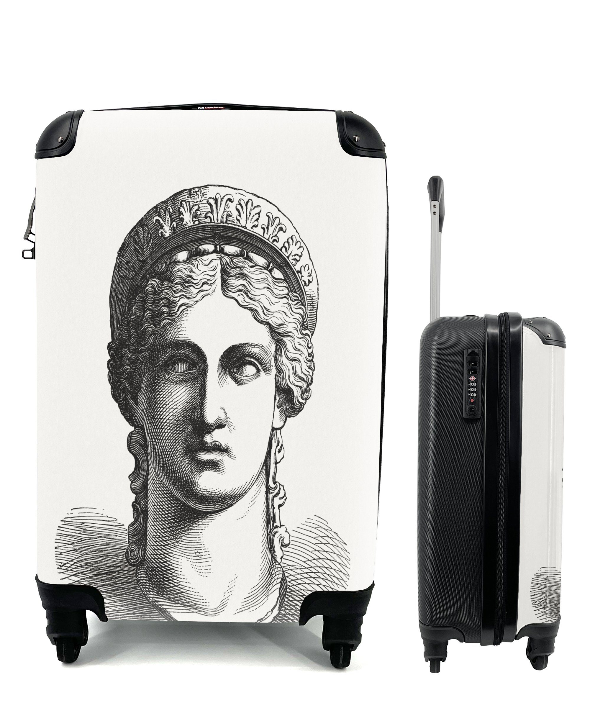 Handgepäckkoffer rollen, Hera, Rollen, mit MuchoWow Trolley, Reisekoffer Eine für Illustration der Reisetasche des 4 Handgepäck Kopfes Ferien,