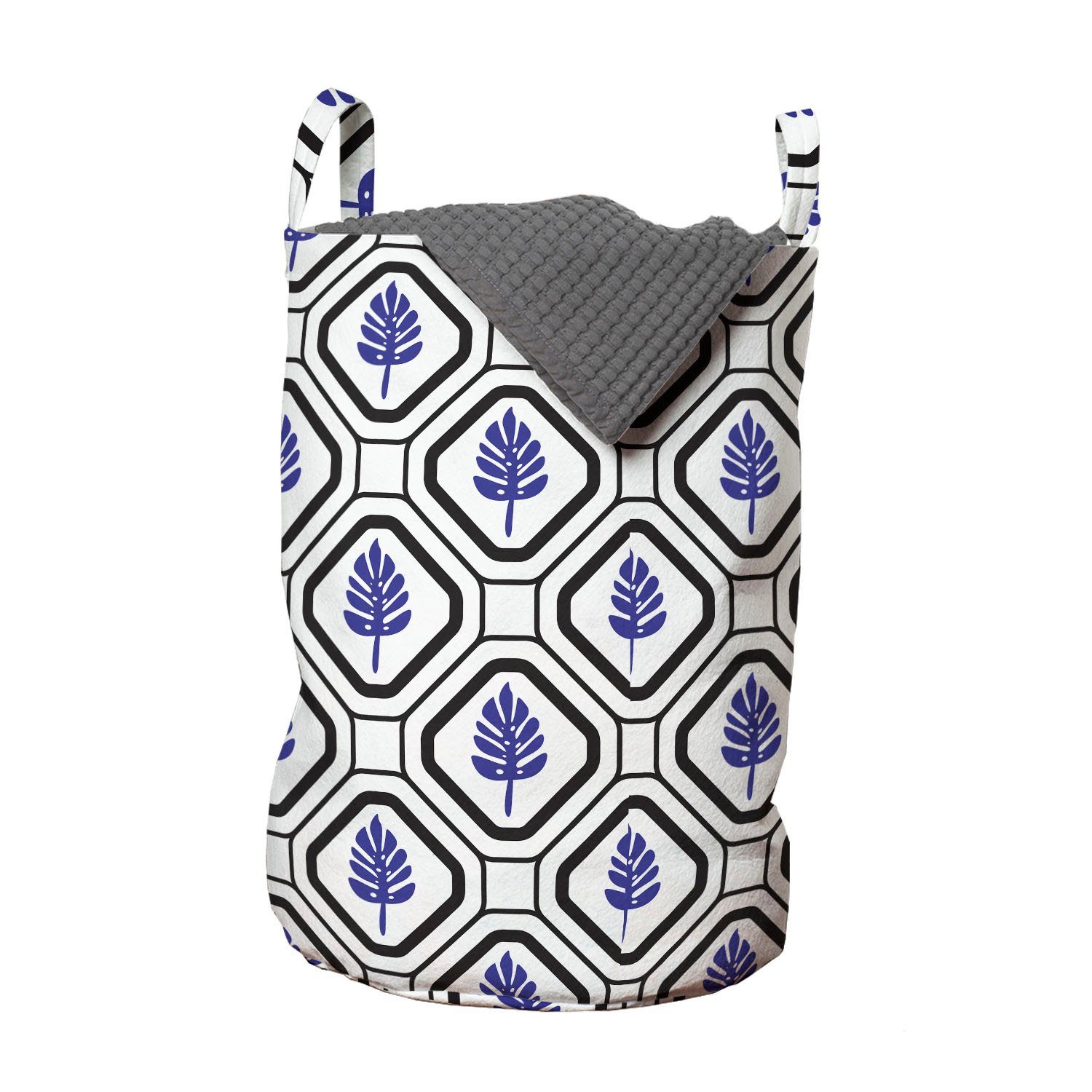 Abakuhaus Wäschesäckchen Wäschekorb mit Griffen Kordelzugverschluss für Waschsalons, Geometrisch Rhombus Blätter Folkloric