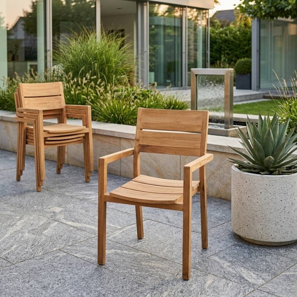 LebensWohnArt Gartenstuhl Teakstuhl LUKA – Outdoor-Stuhl aus Teakholz für Garten & Terrasse
