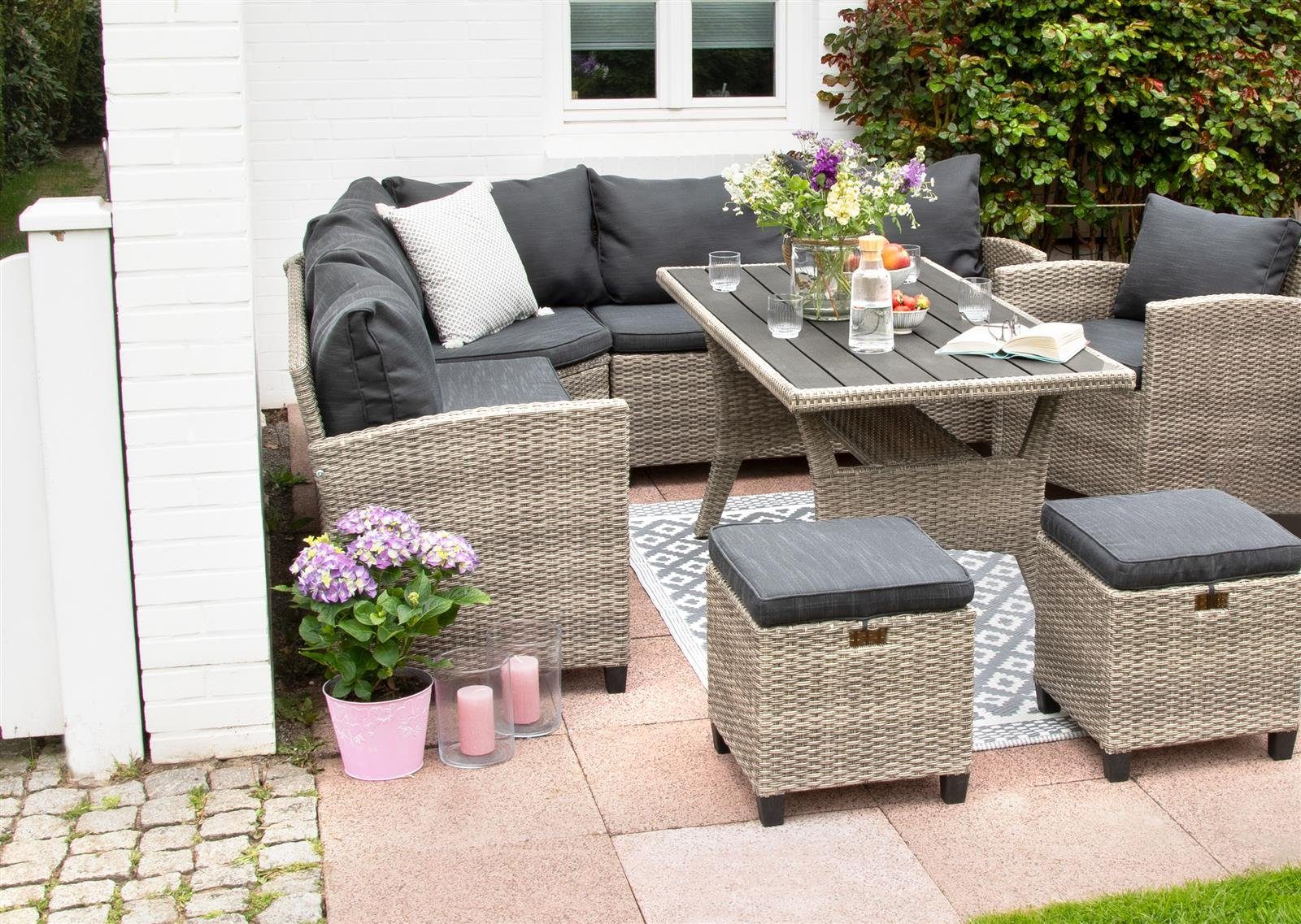 bellavista - Home&Garden® Loungeset Rattan Gartenmöbel Ecklounge Set Alpi, (Set, 5-tlg)
