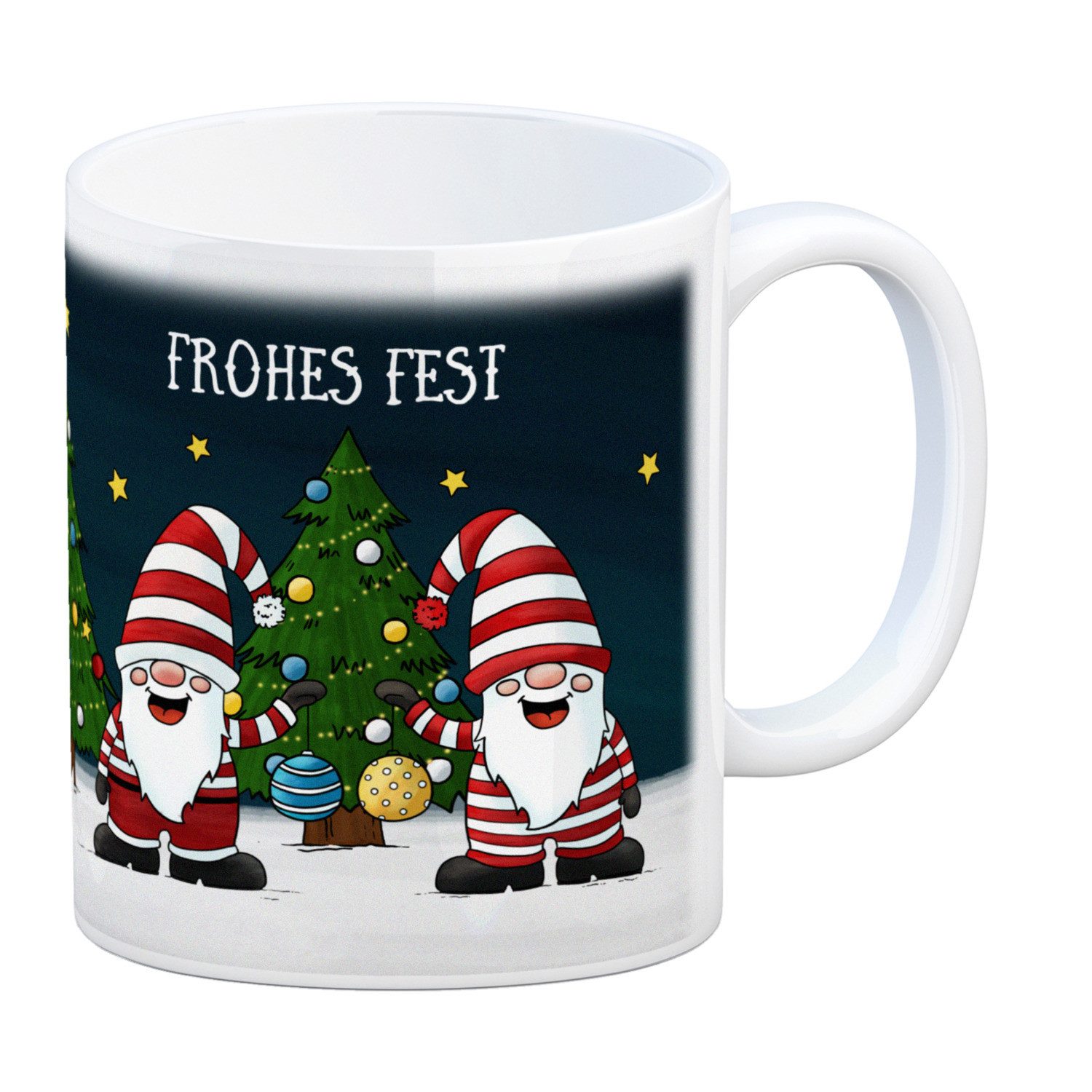 speecheese Tasse Frohes Fest Kaffeebecher mit Wichtel Motiv Weihnachten Advent Sterne