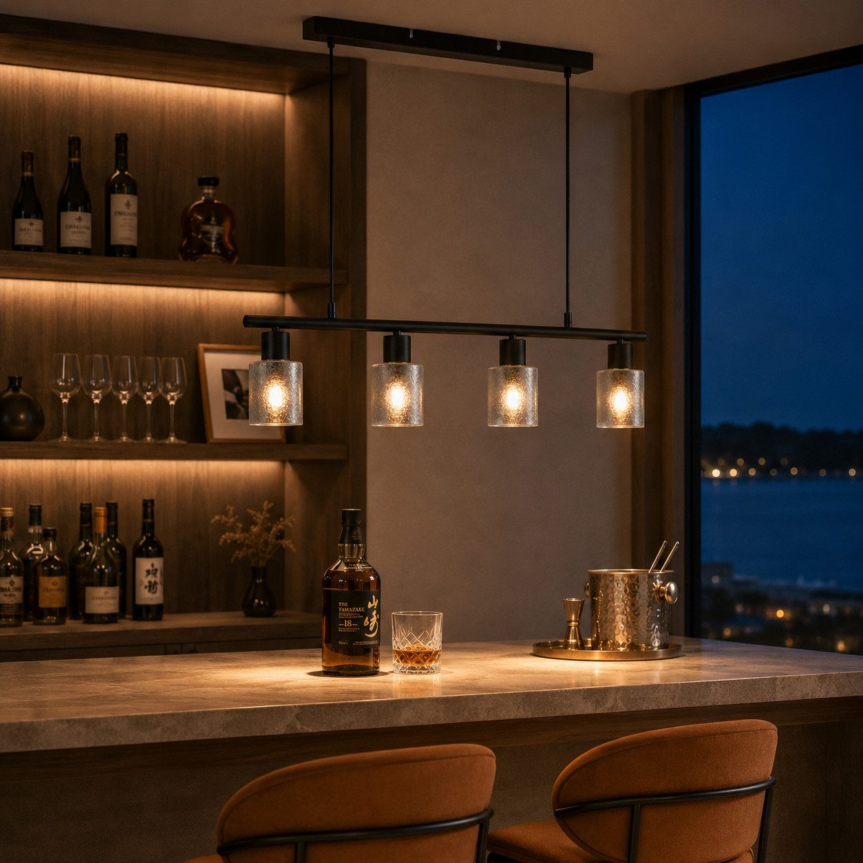 Zedelmaier Pendelleuchte Hängelampe 4-flammig mit Rauchglas, ohne Leuchtmittel, höhenverstellbar bis 100 cm, Industrie-Look