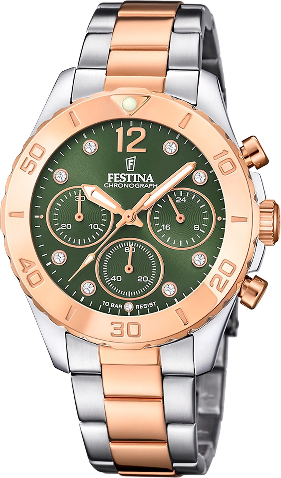 Chronograph Festina Damenuhr Edelstahl silber gold