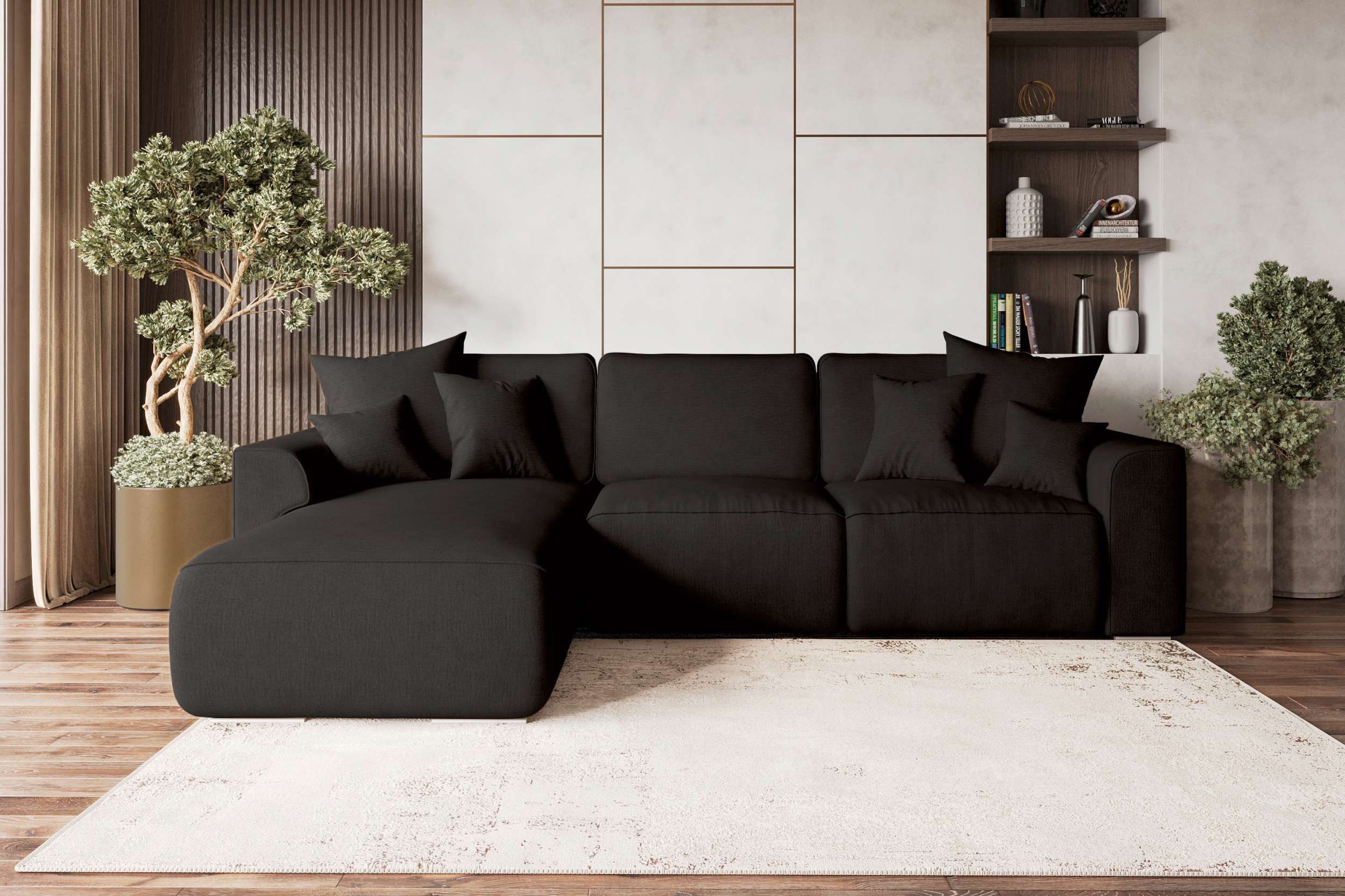 99rooms Ecksofa Gusto, L-Form, Eckcouch, mit abnehmbaren Kissen, Rundumbezug aus gepolstertem Velours MONOLITH