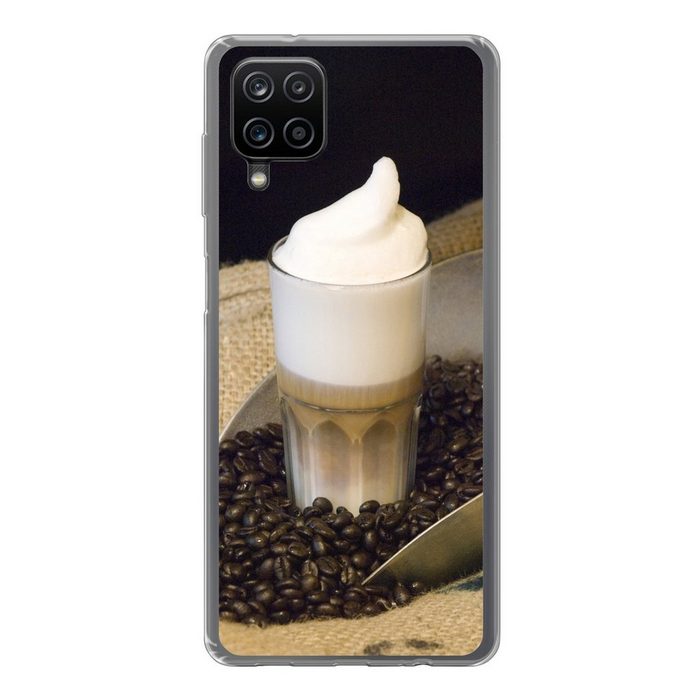 MuchoWow Handyhülle Latte macchiato mit Bohnenkaffee Handyhülle Samsung Galaxy A12 Smartphone-Bumper Print Handy