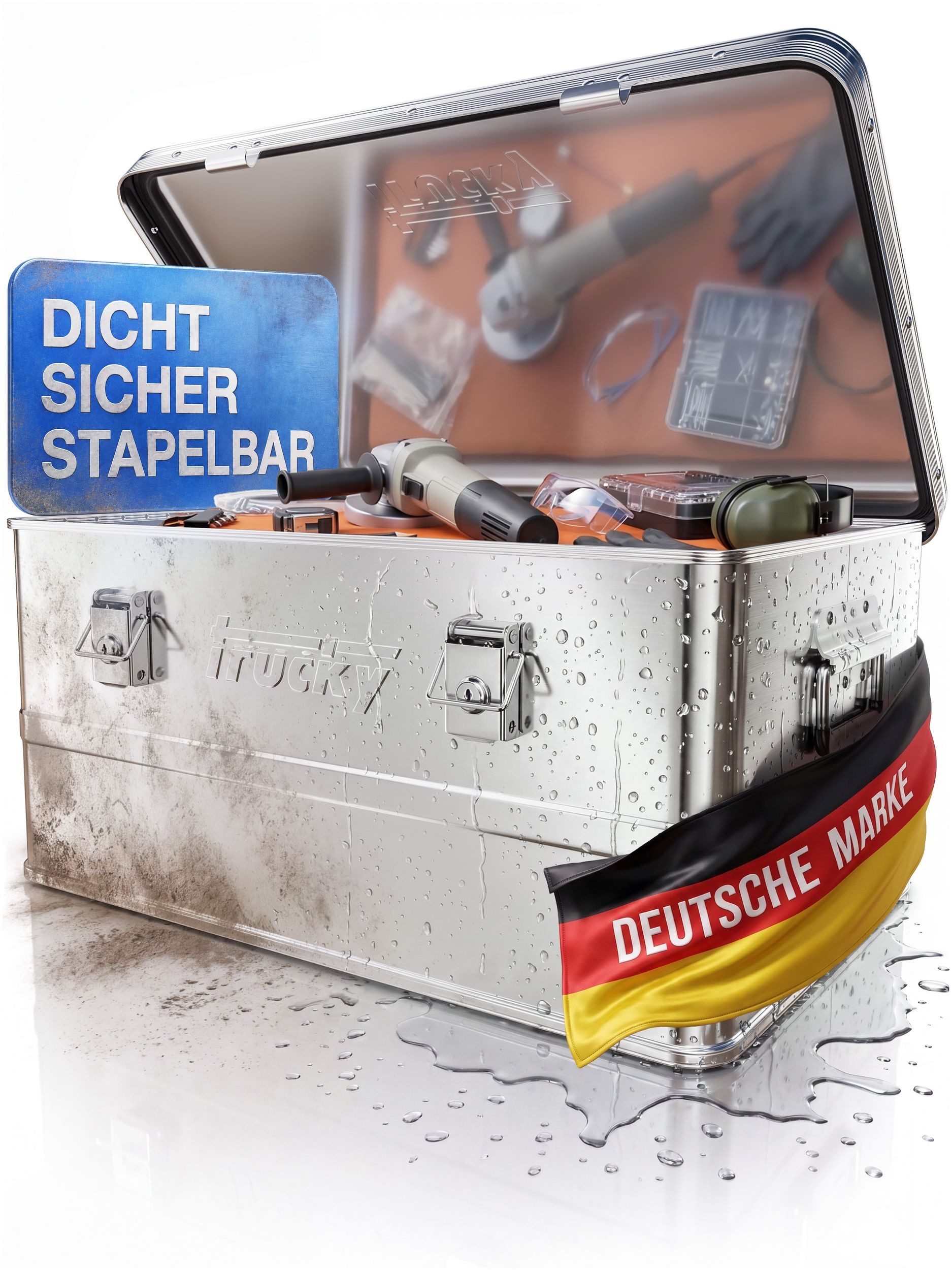 Trucky Allzweckkiste Aluminium Box mit Deckel Silber Alukiste Alu Kiste Abschliessbar