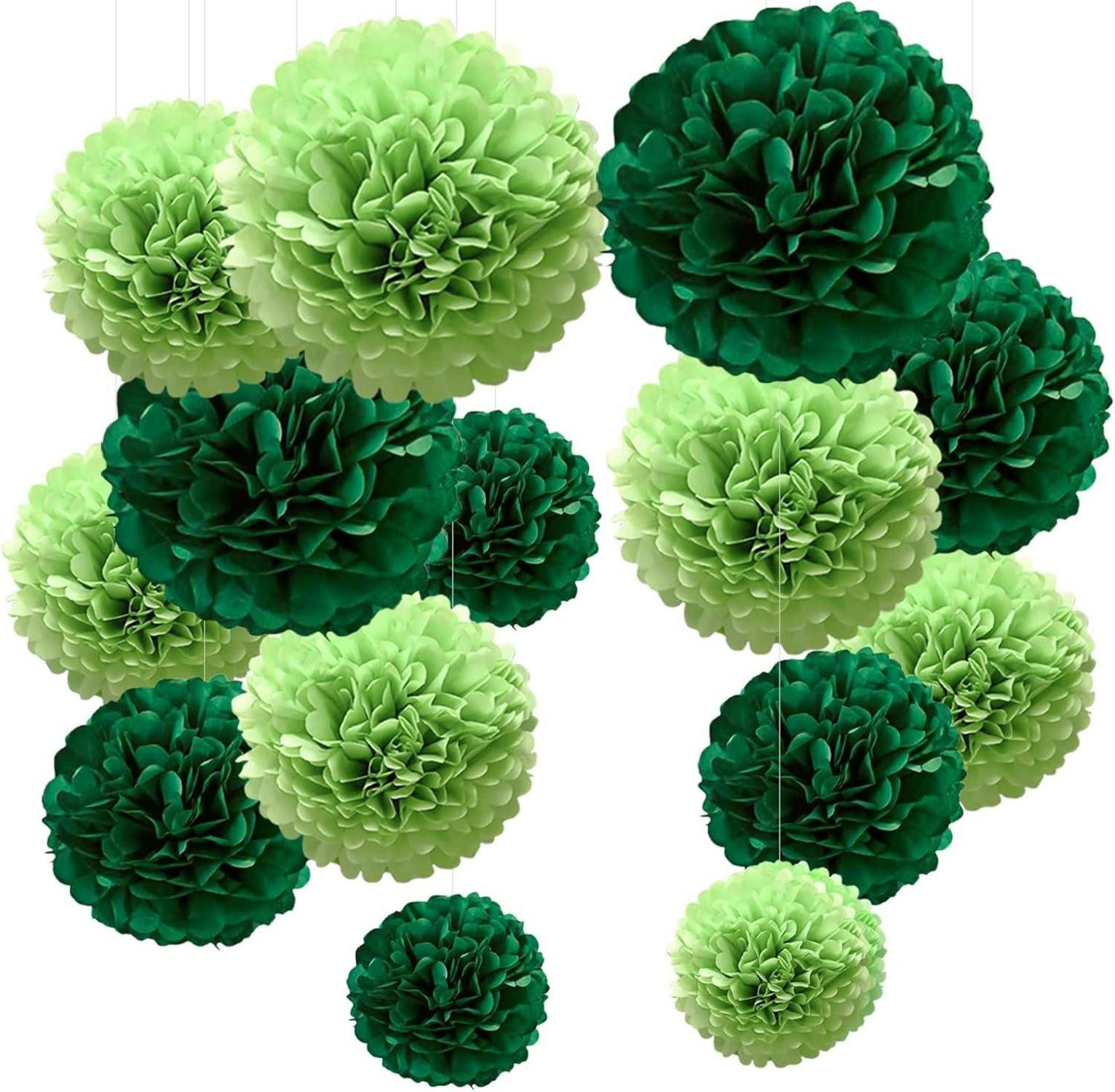 Hängedekoration 20er Pompons Dekoration Grün Hochzeit Gartenparty Dschungel Konfetti