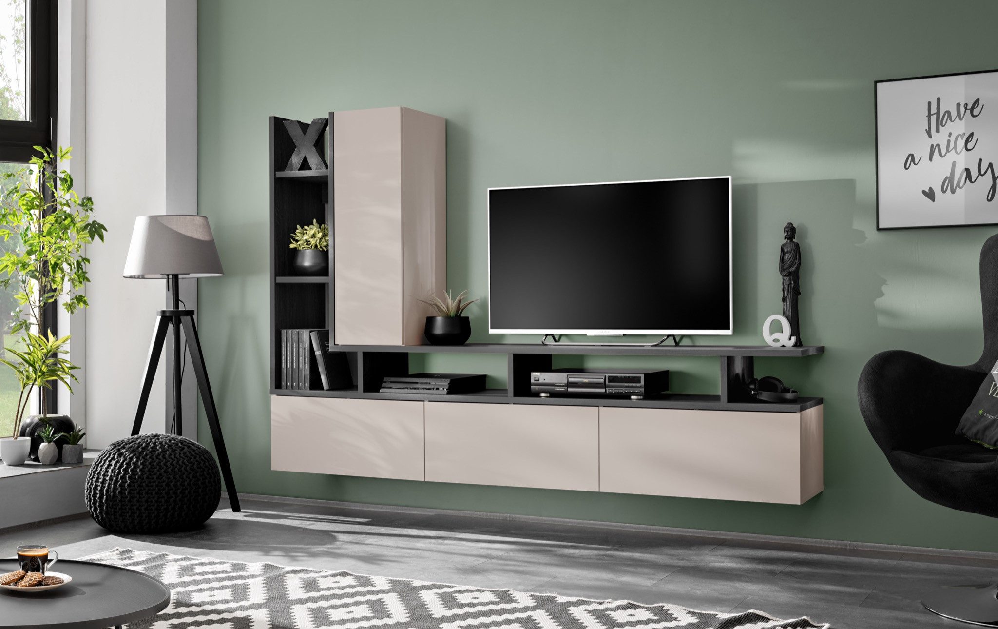 ASM-Moebel Wohnwand Anbauwand Wohnwand Schrankwand TYTAN mit Push-Click, Mit Push-Click System