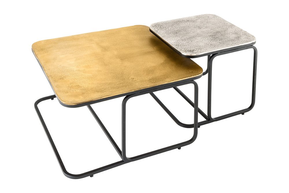 riess-ambiente Couchtisch ABSTRACT 60cm gold / silber / schwarz · handmade, Metall, quadratisch (Set, 2-St), 2 Beistelltische - ideal für glamouröse Schlaf-, Arbeits- & Wohnzimmer