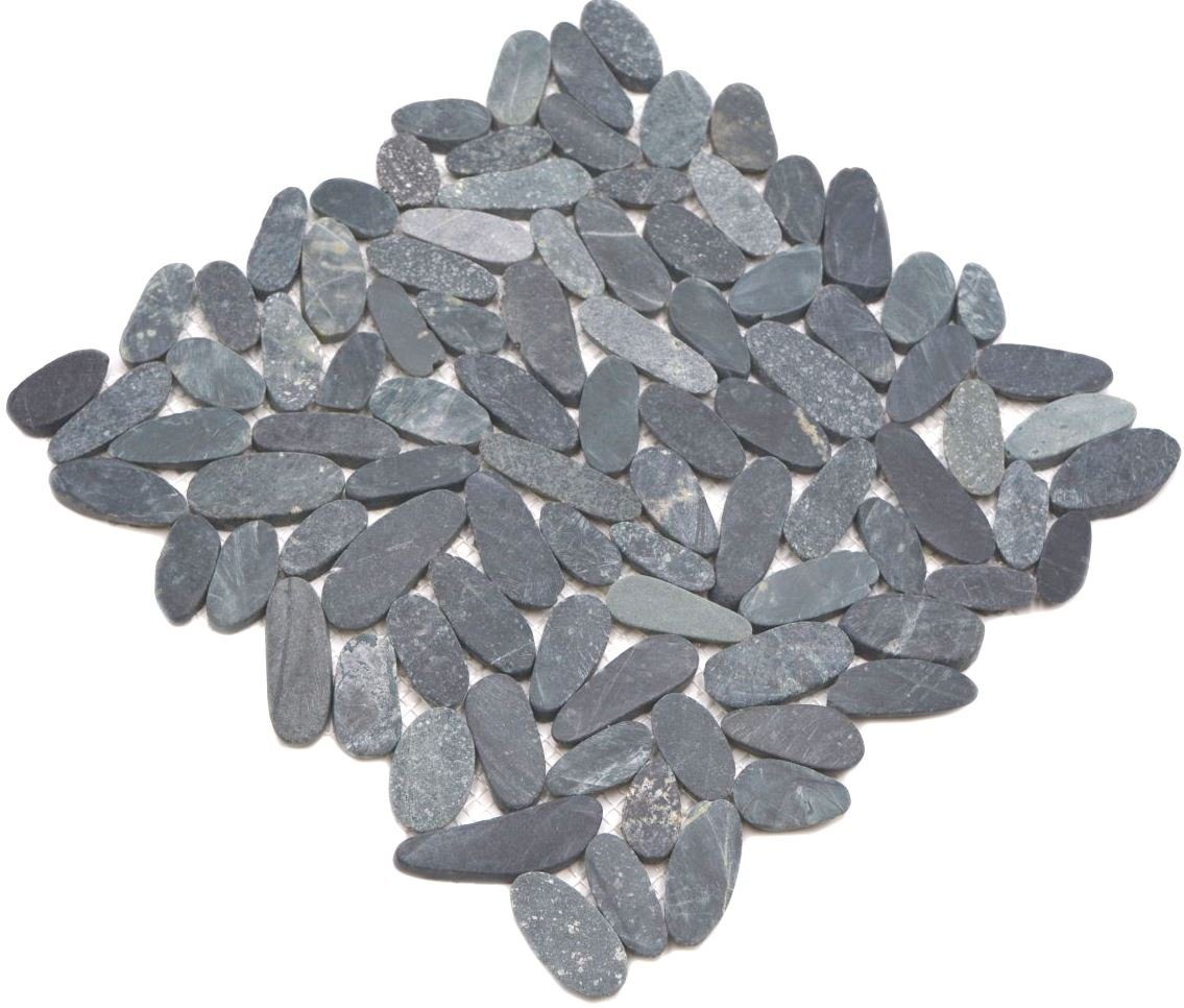 Mosani Mosaikfliesen Oval Flusskiesel Mosaikfliesen schwarz matt / 10 Matten