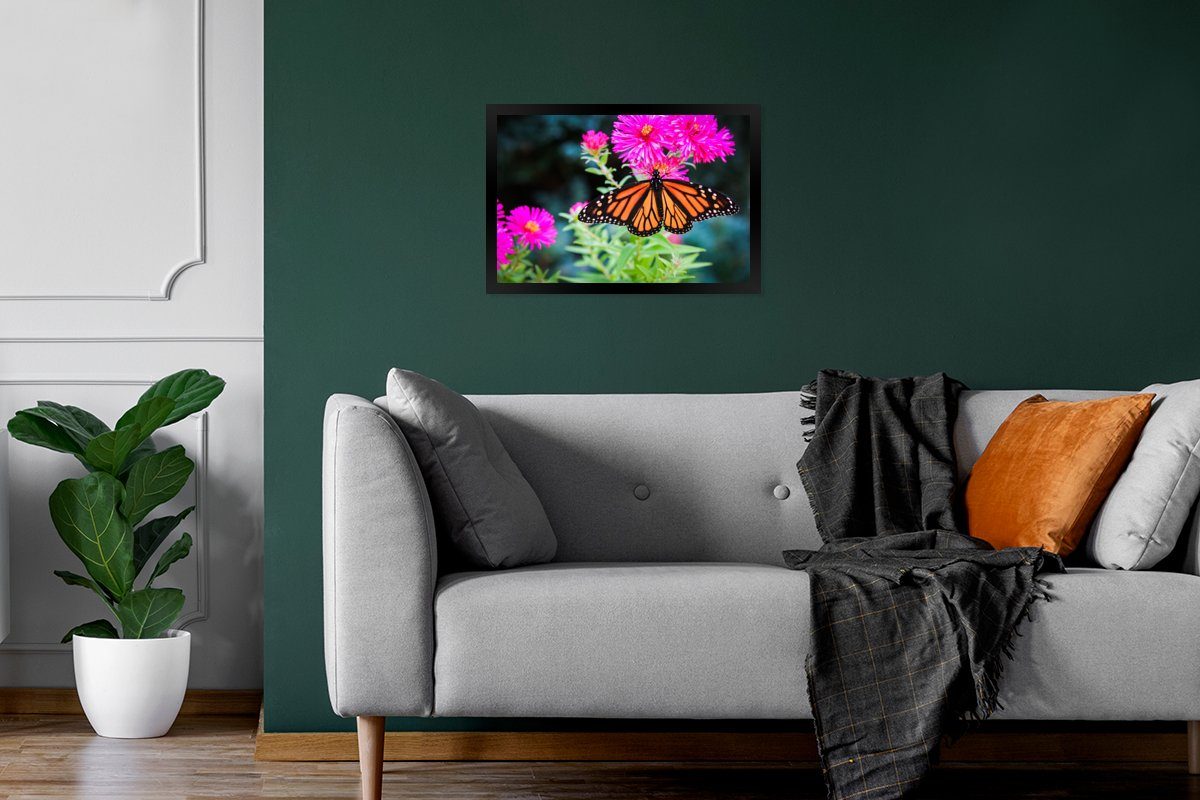MuchoWow Poster - Wandposter, Schmetterling Botanisch Poster, Bilderrahmen Blume, Schwarzem Gerahmtes (1 - Wanddeko, Bilder, St)