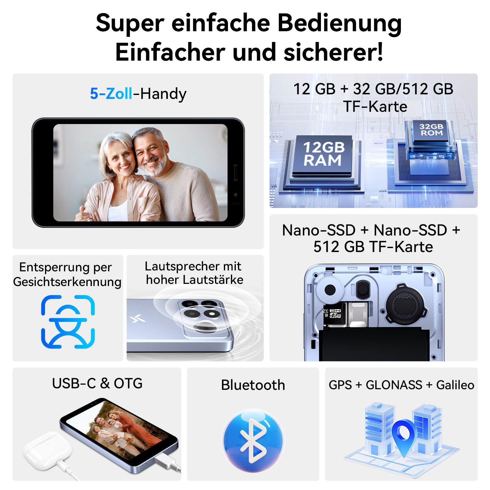 blackview NOTE 10 Kleinhandy Ohne Vertrag 5 Zoll, 9GB+32GB, Face ID Smartphone (5 Zoll, 32 GB Speicherplatz, 4G Dual SIM, Face ID, Bluetooth, Augenschutz, Für Senioren und Kinder)