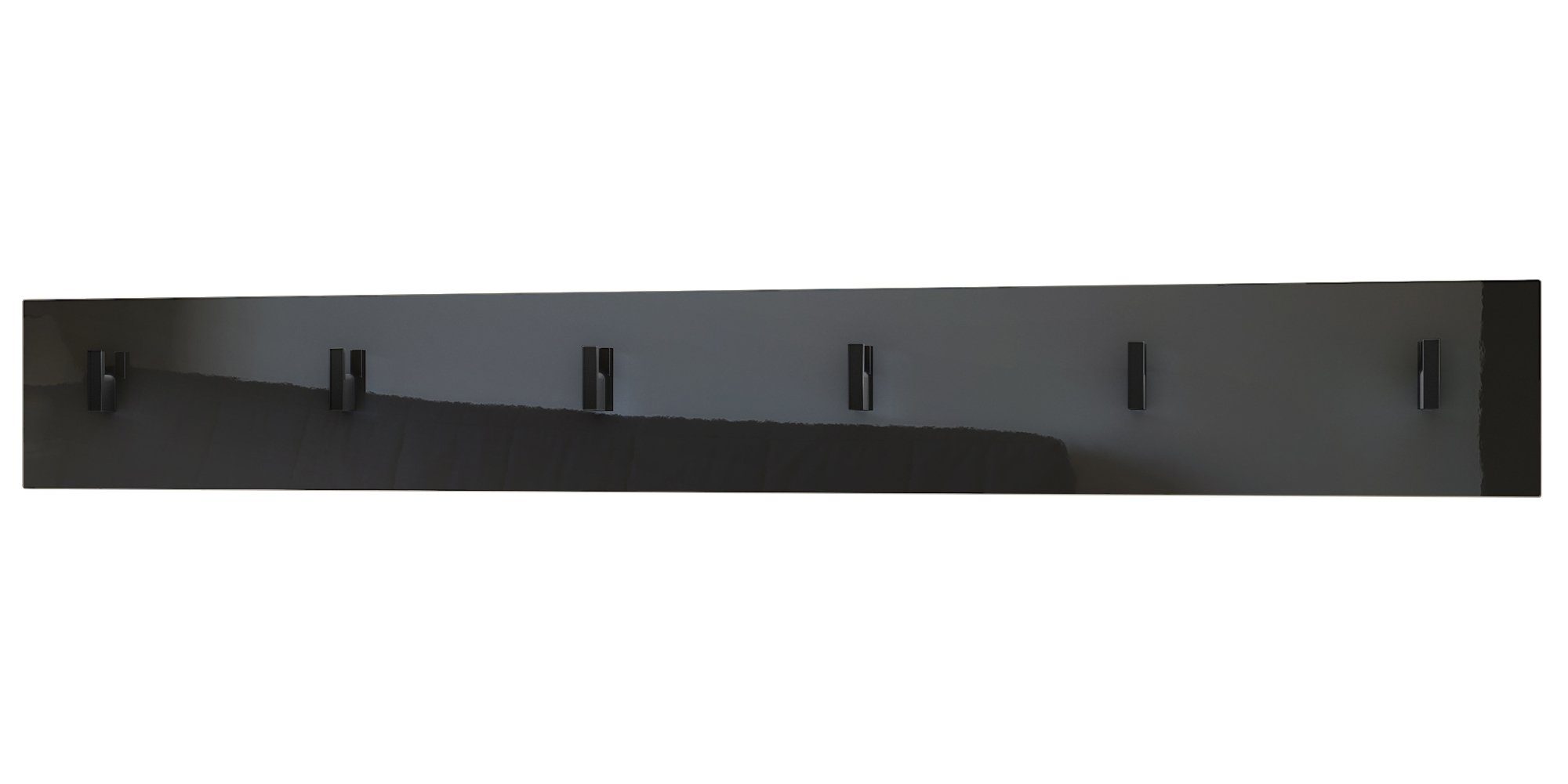 Vladon Garderobenpaneel Linea V1 (Wandgarderobe, mit 6 Kleiderhaken), Schwarz Hochglanz (110,5 x 14,5 x 3,5 cm)