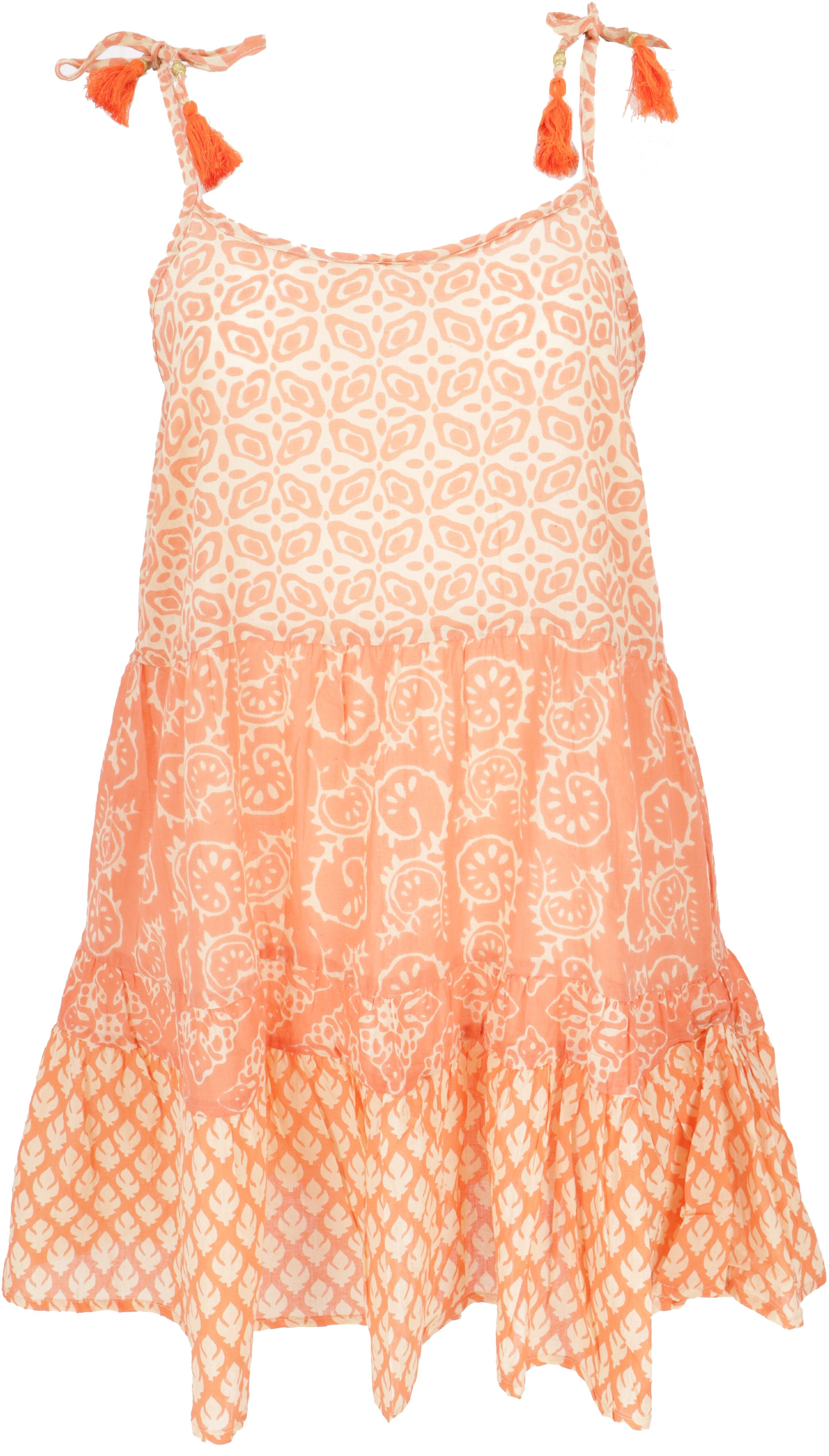 Guru-Shop Minikleid, aus.. Stufenkleid apricot Boho luftiges alternative Midikleid Bekleidung