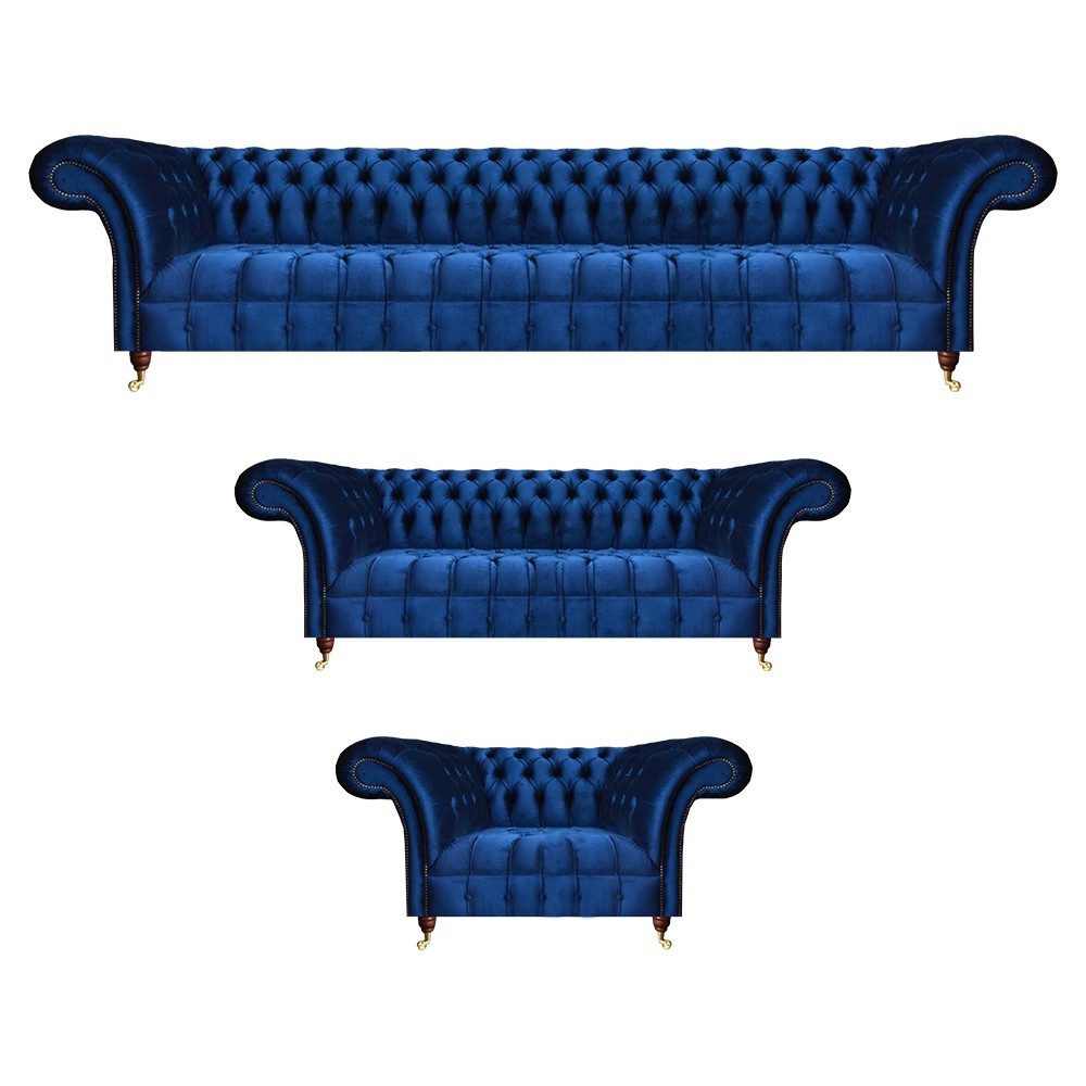 Xlmoebel Chesterfield-Sofa Luxuriöses blaues Sofa Set mit Chesterfield-Design und Komfort, 3 Teile, Made in Europa