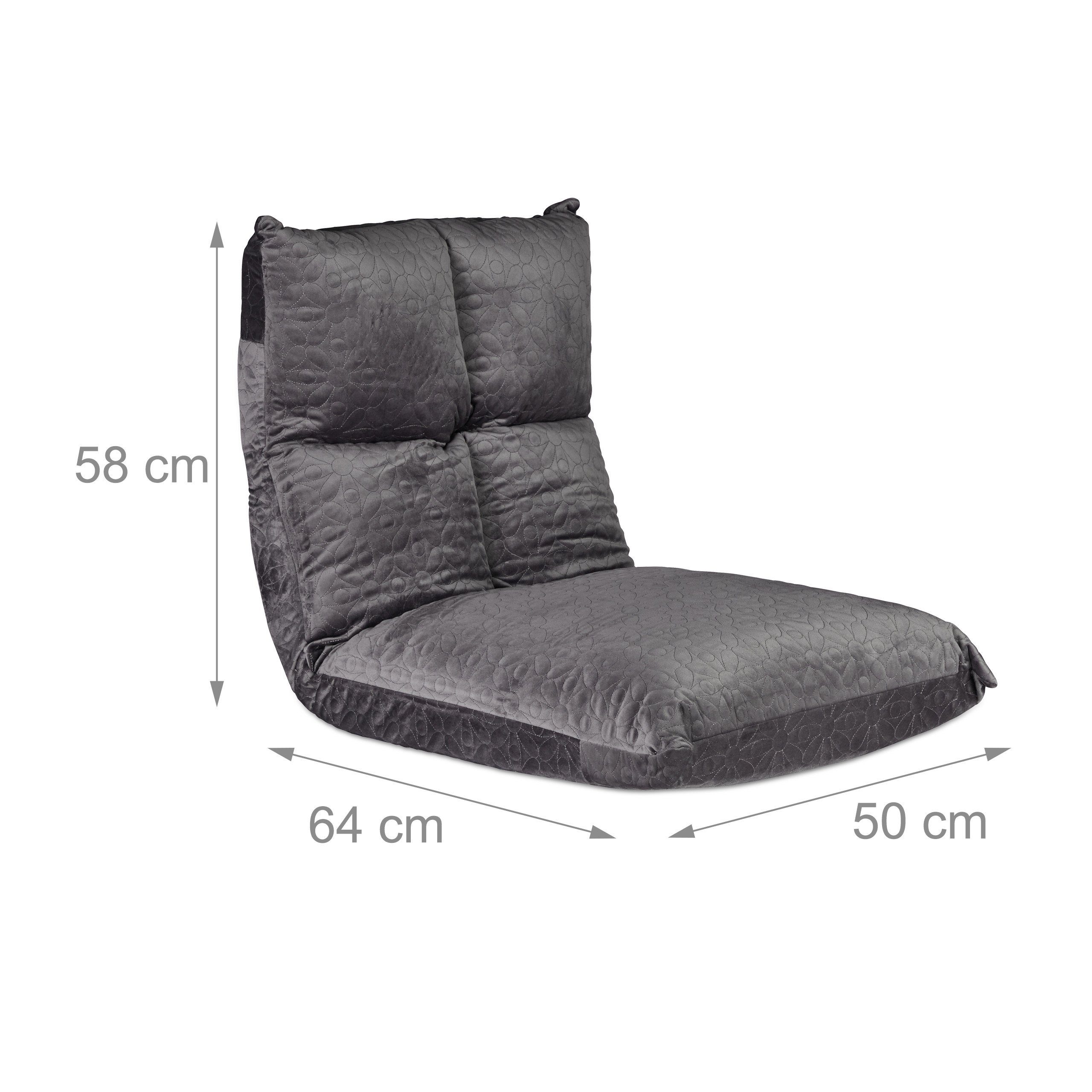 relaxdays Stuhlkissen verstellbar, Grau mit Bodenstuhl Rückenlehne