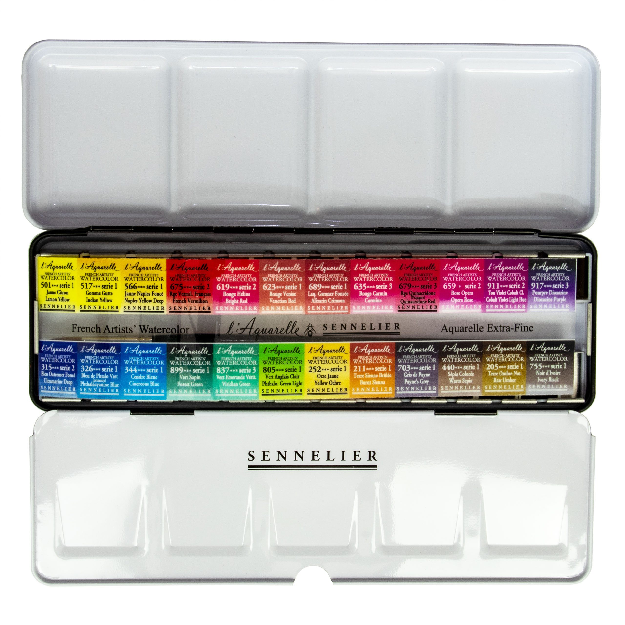 SENNELIER Aquarellfarbe Aquarellfarbe - Set mit 24 halben Naepfchen N131606 Metallkasten