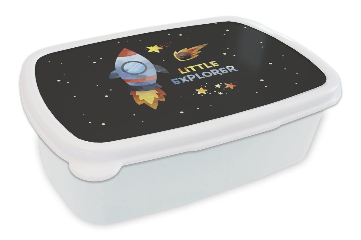MuchoWow Lunchbox Zitate - 'Kleiner Entdecker' - Sprichwörter - Kinder - Junge - Mädchen, Kunststoff, (2-tlg), Brotbox für Kinder und Erwachsene, Brotdose, für Jungs und Mädchen weiß