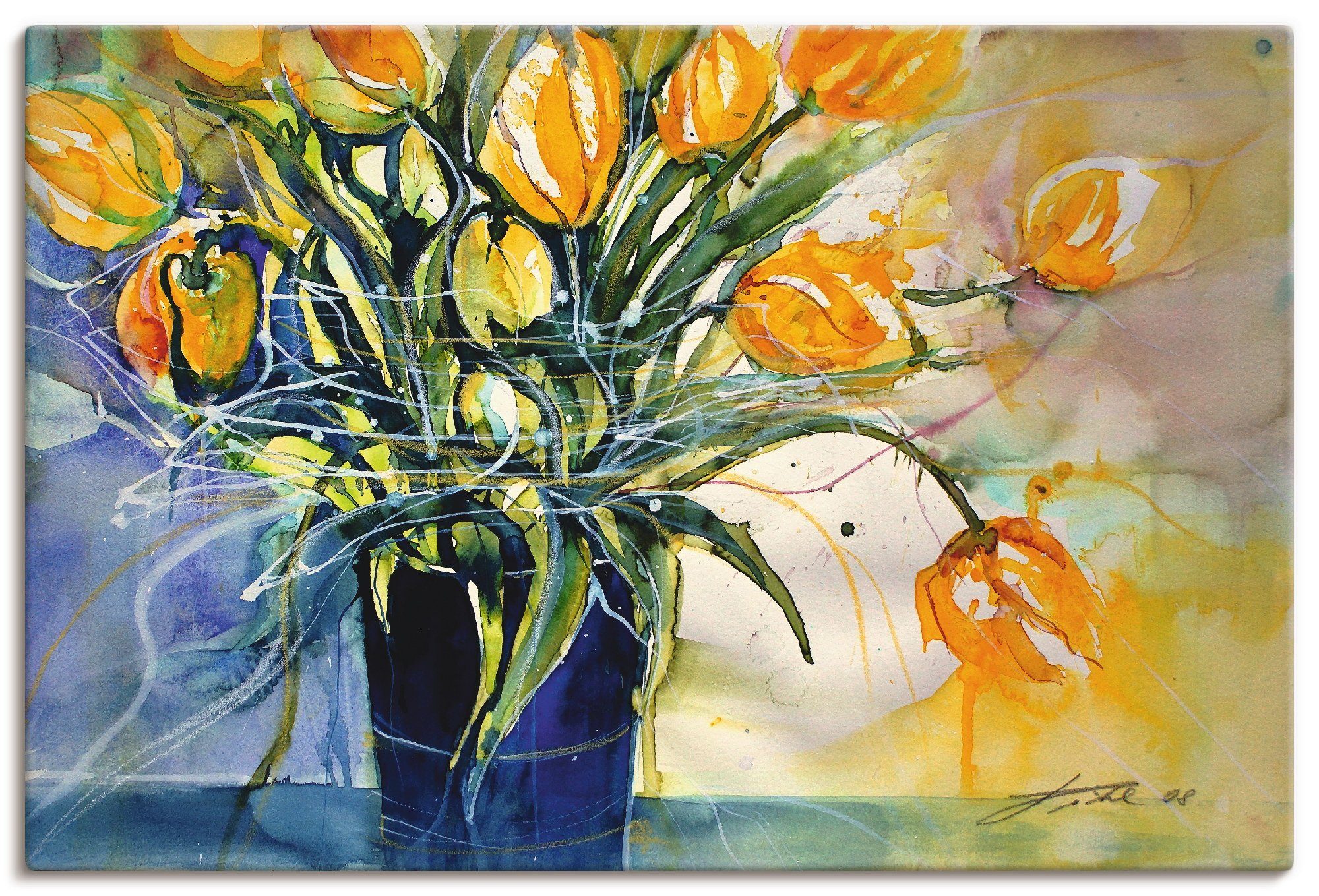 Artland Wandbild Gelbe Tulpen in schwarzer Vase, Arrangements (1 St), als Alubild, Leinwandbild, Wandaufkleber oder Poster in versch. Größen