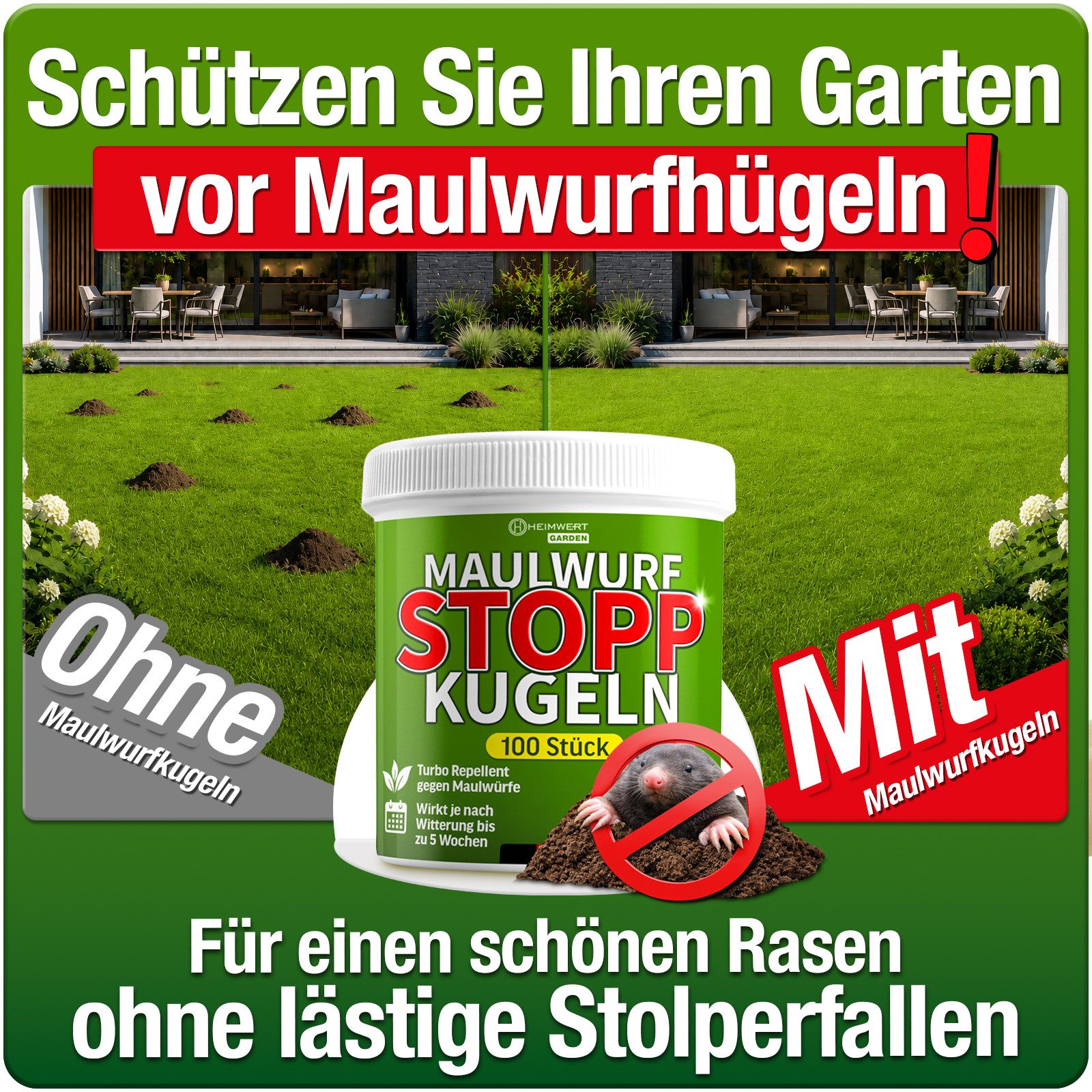 HEIMWERT Vergrämungsmittel Heimwert Maulwurfkugeln, 100 Stück, 2-St., Vorteilspackung, Giftfrei, geräuschlos, Langzeitwirkung bis zu 85 Tage, Made in Germany – Bild 2 von 5