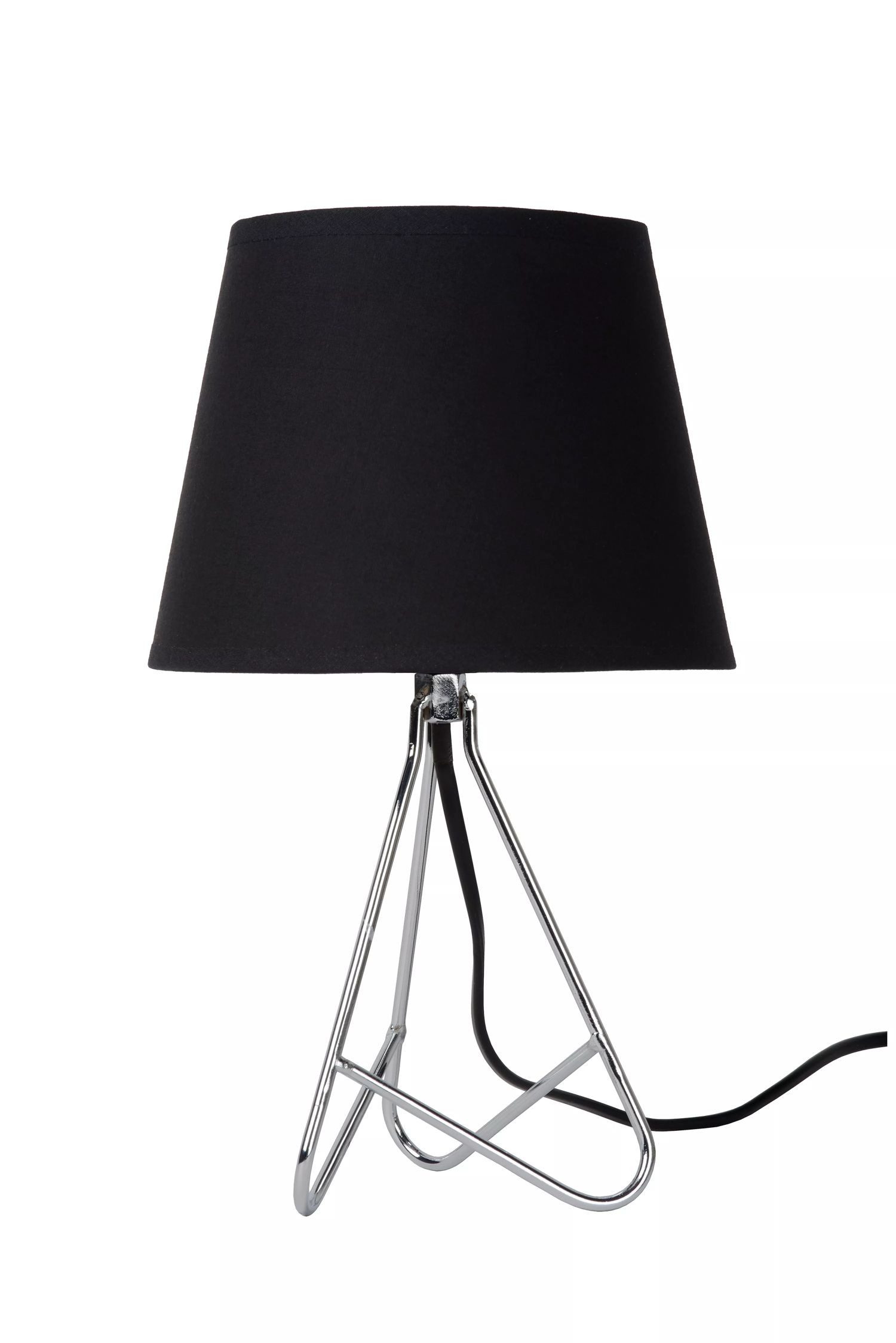 Licht-Erlebnisse Nachttischlampe ZORIN, ohne Leuchtmittel, Schwarz Chrom Stoff E14 H:30 cm klein Modern Nachttisch Schlafzimmer