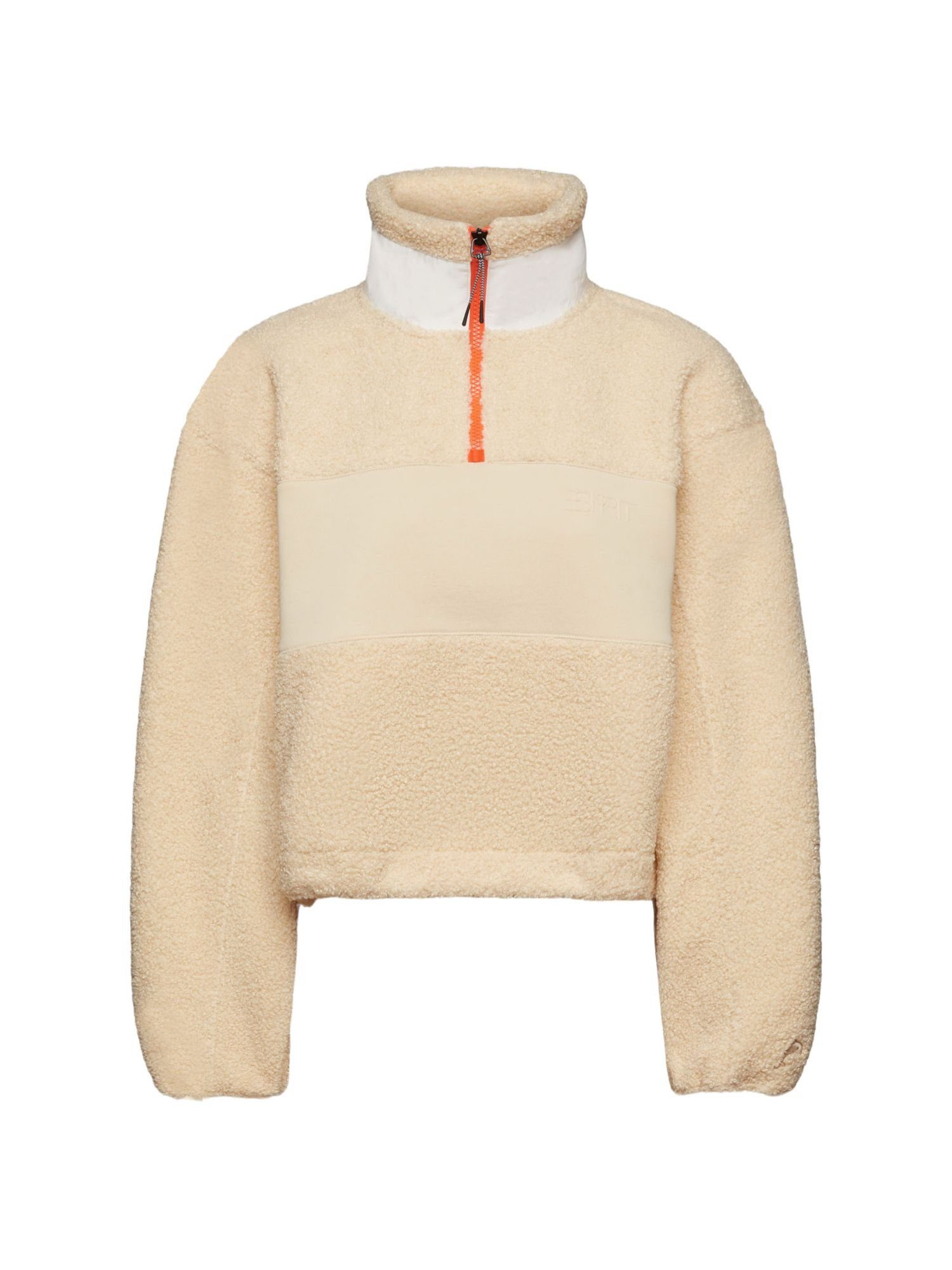 Materialmix Saum (1-tlg), Esprit Troyer-Sweatshirt und Sweatshirt Ärmelenden Elastische Bündchen aus an