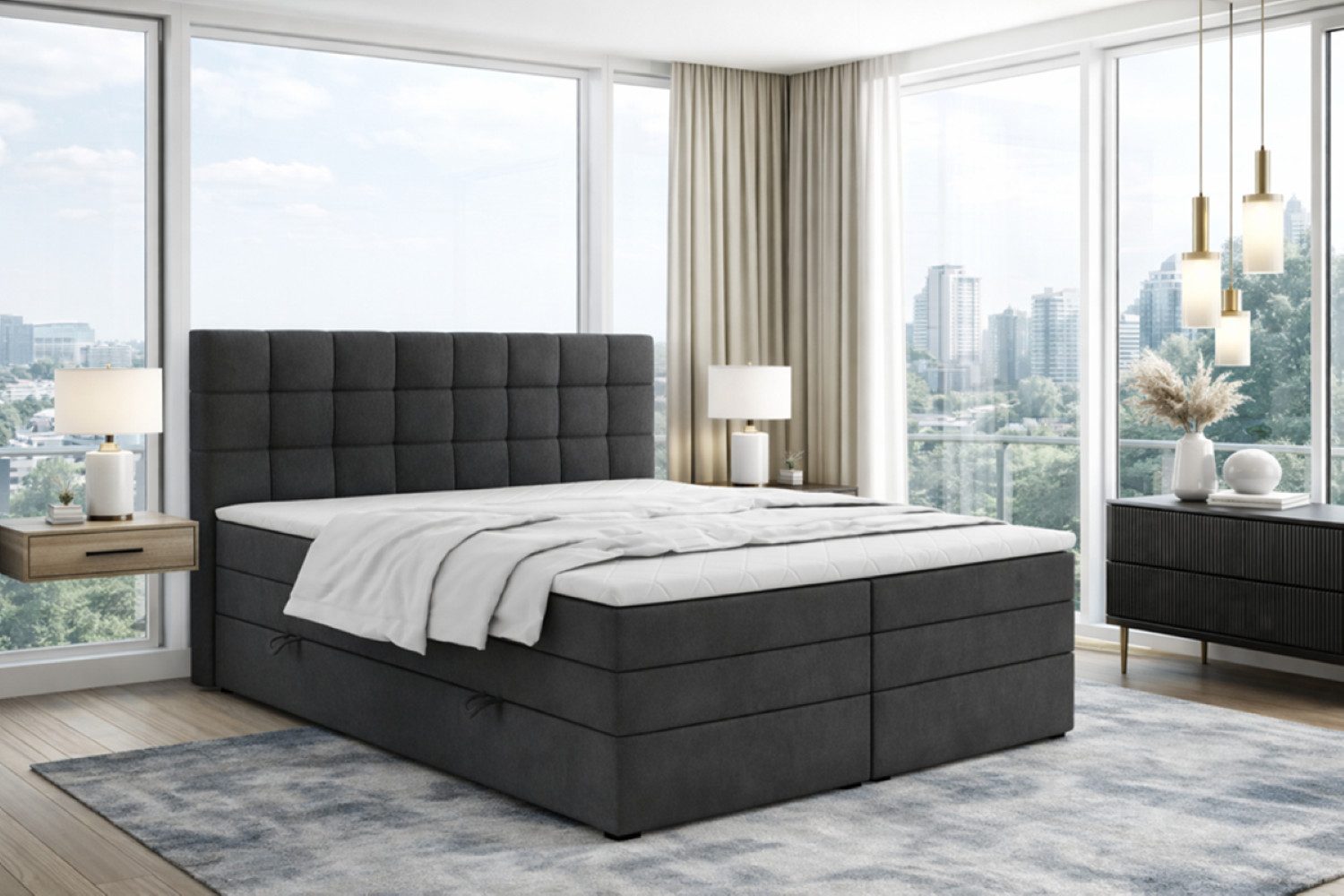 Labett Boxspringbett mit Bettkasten Doppelmatratze & Topper IGELLA KING 180x200 200x200 (Doppelbett, Bettkasten, Matratze, Topper), Bonellfederkern- und Taschenfederkernmatratze