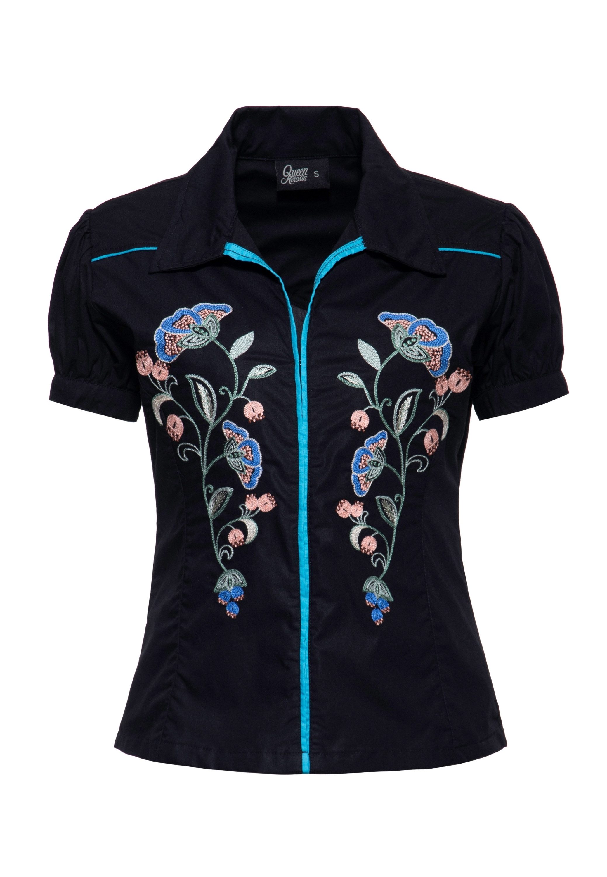 QueenKerosin Kurzarmbluse mit Stickerein günstig online kaufen