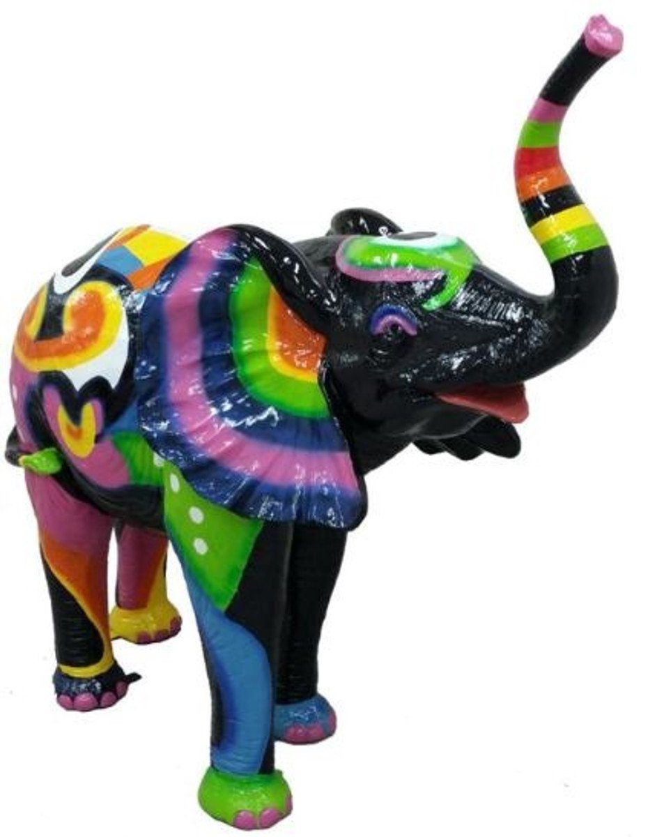 Casa Padrino Skulptur Designer Dekofigur Elefant Schwarz / Mehrfarbig 160 x H. 160 cm - Riesige Deko Skulptur - Wetterbeständige Gartendeko