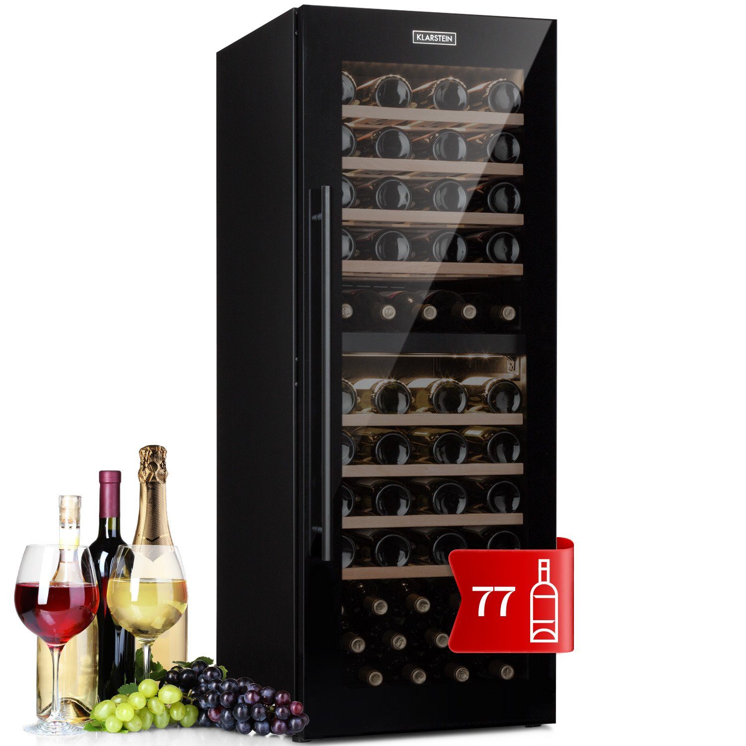Klarstein Weinkühlschrank Barossa 77 Duo, für 77 Standardflaschen á 0,75l,2 Zonen Wein Flaschenkühlschrank Weintemperierschrank Kühlschrank