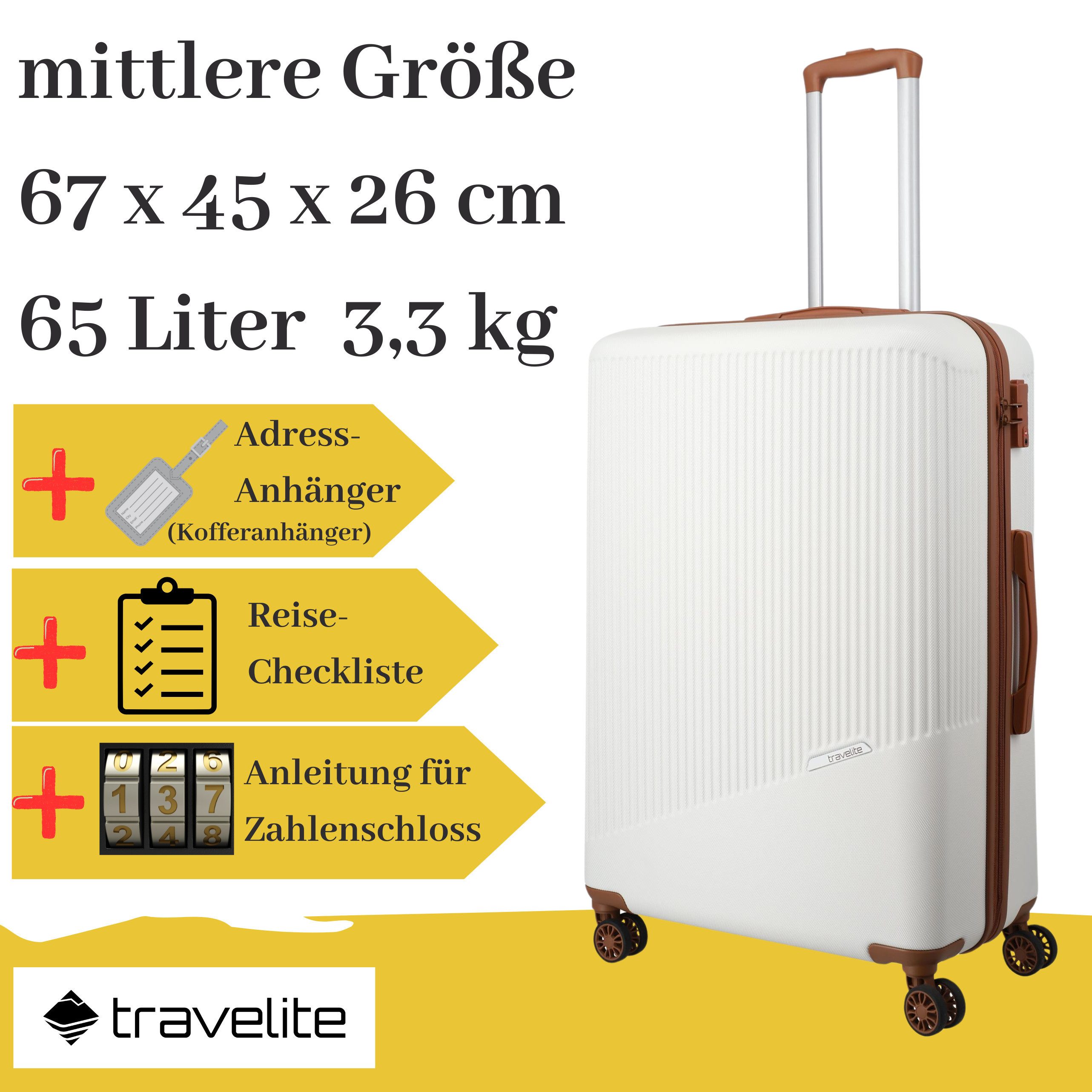 travelite Hartschalen-Trolley Trolleyset Kofferset weiß