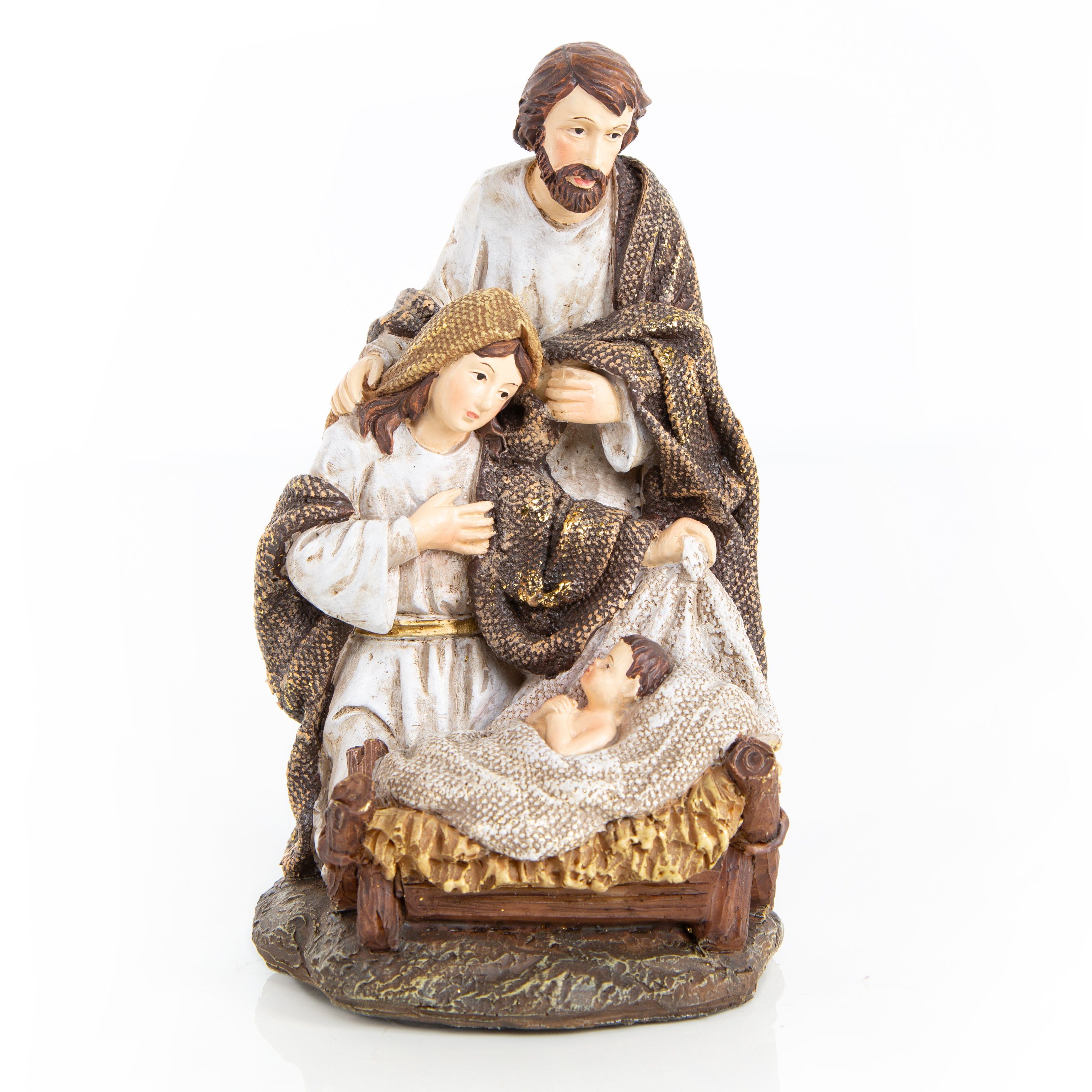 Logbuch-Verlag Weihnachtsfigur Klassische Krippe Weihnachtsfigur Polyresin 16 cm (1 St), Die Heilige Familie in einer Figur