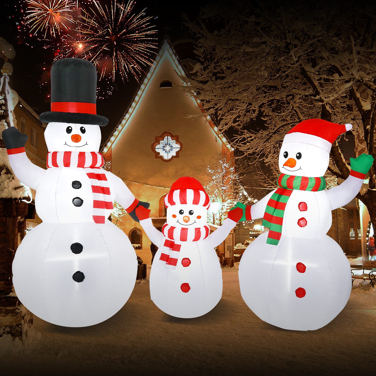 Elegear LED-Dekofigur Weihnachts-Schneemann aufblasbar, Perfekte Dekoration für Hof&Terrasse, 2,44m große Schneemann-Familie mit 6 LEDs, langlebigem Material