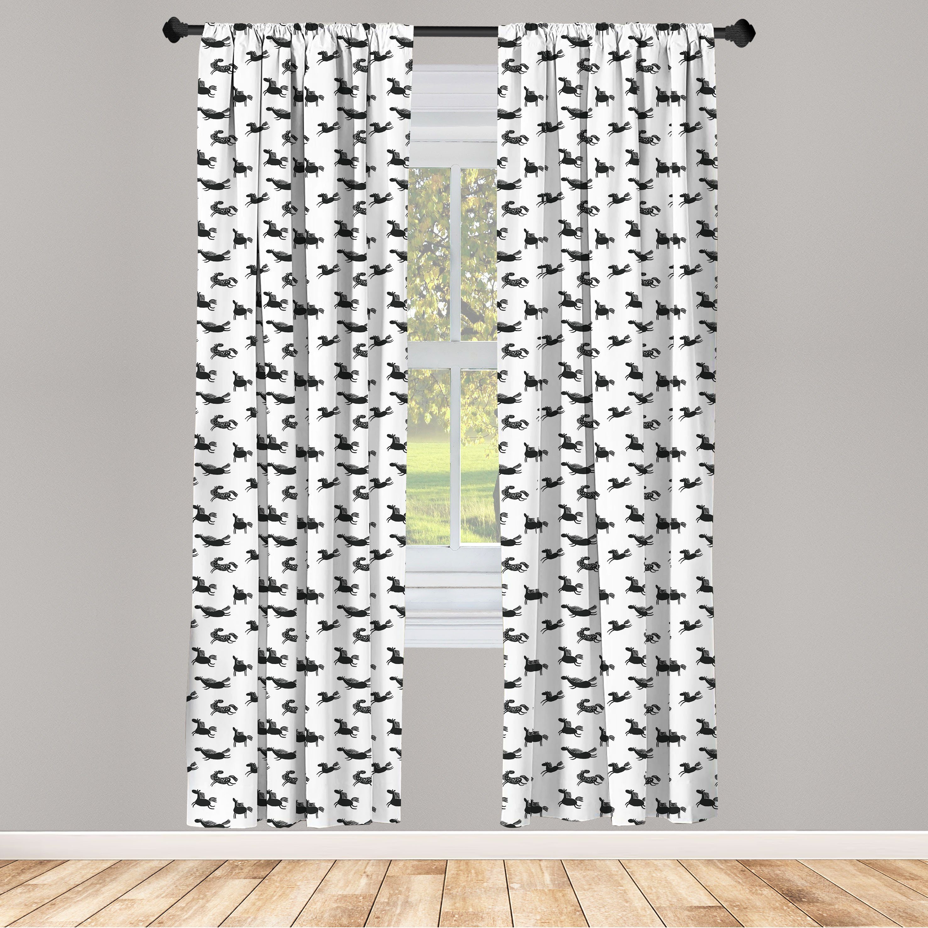 Gardine Vorhang für Wohnzimmer Schlafzimmer Dekor, Abakuhaus, Microfaser, Pferde Doodle Equiden Pattern