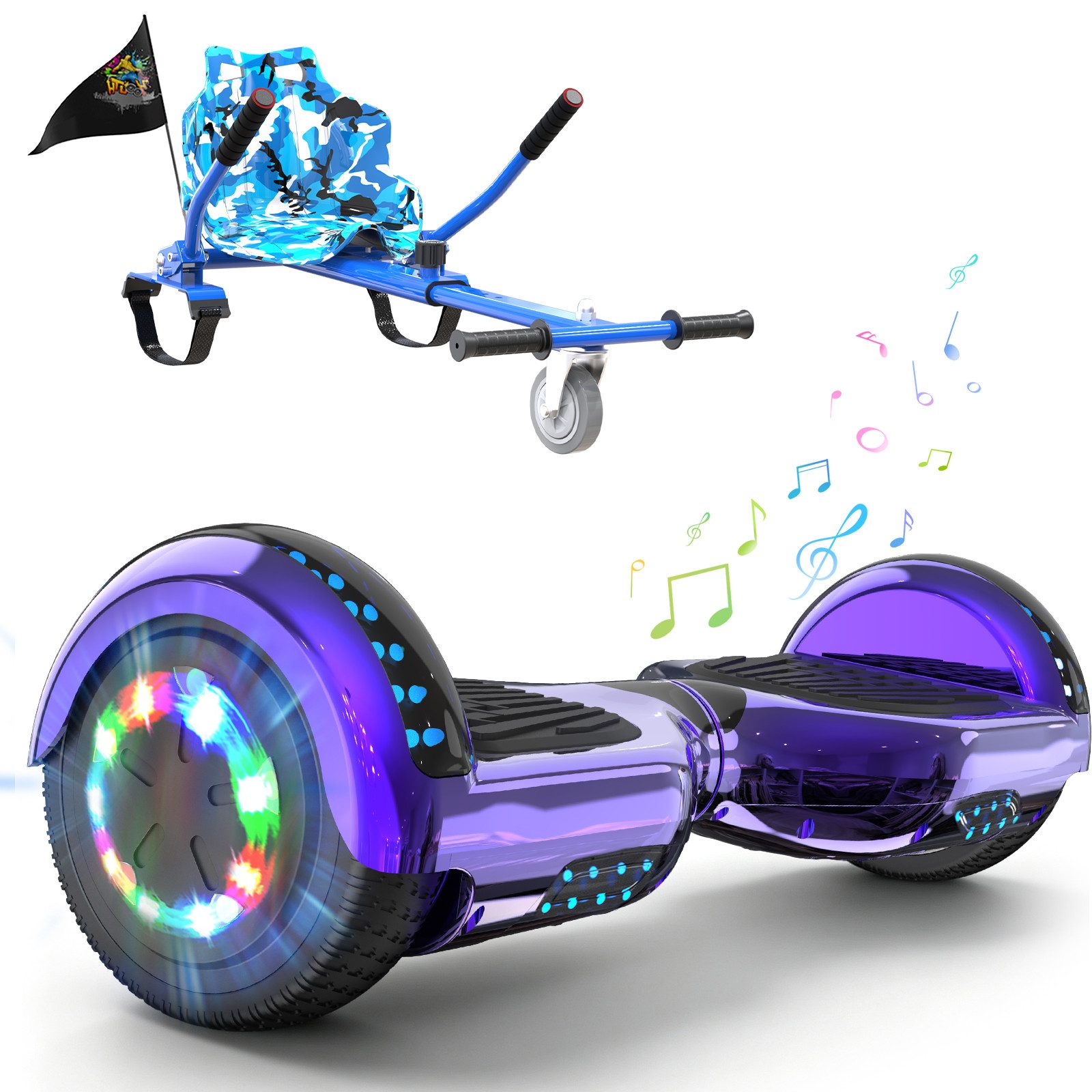 RCB Balance Scooter Kart Set, 6,5 Zoll Hoverboard mit Sitz für Kinder, Hoverboard mit Go-Kart, 120,00 W, 15 km/h, bis zu 10 km Reichweite, keine Straßenzulassung