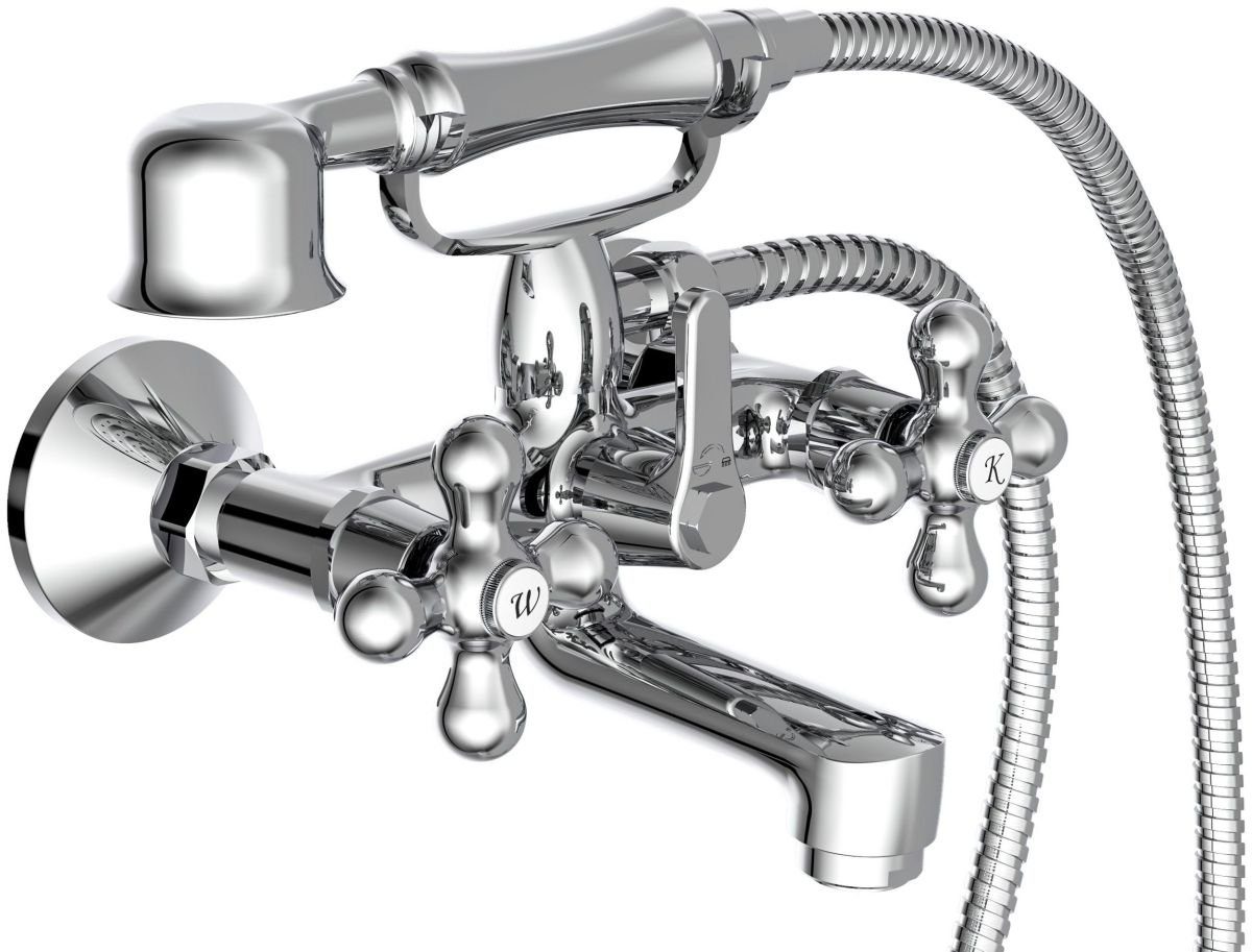 Schütte Wannenarmatur Elk (Set), Metall-Kreuzgriffe, mit Gabelhalter für Handbrause. Reduzierter Preis € 96,95. Unverbindliche Preisempfehlung € 109,99