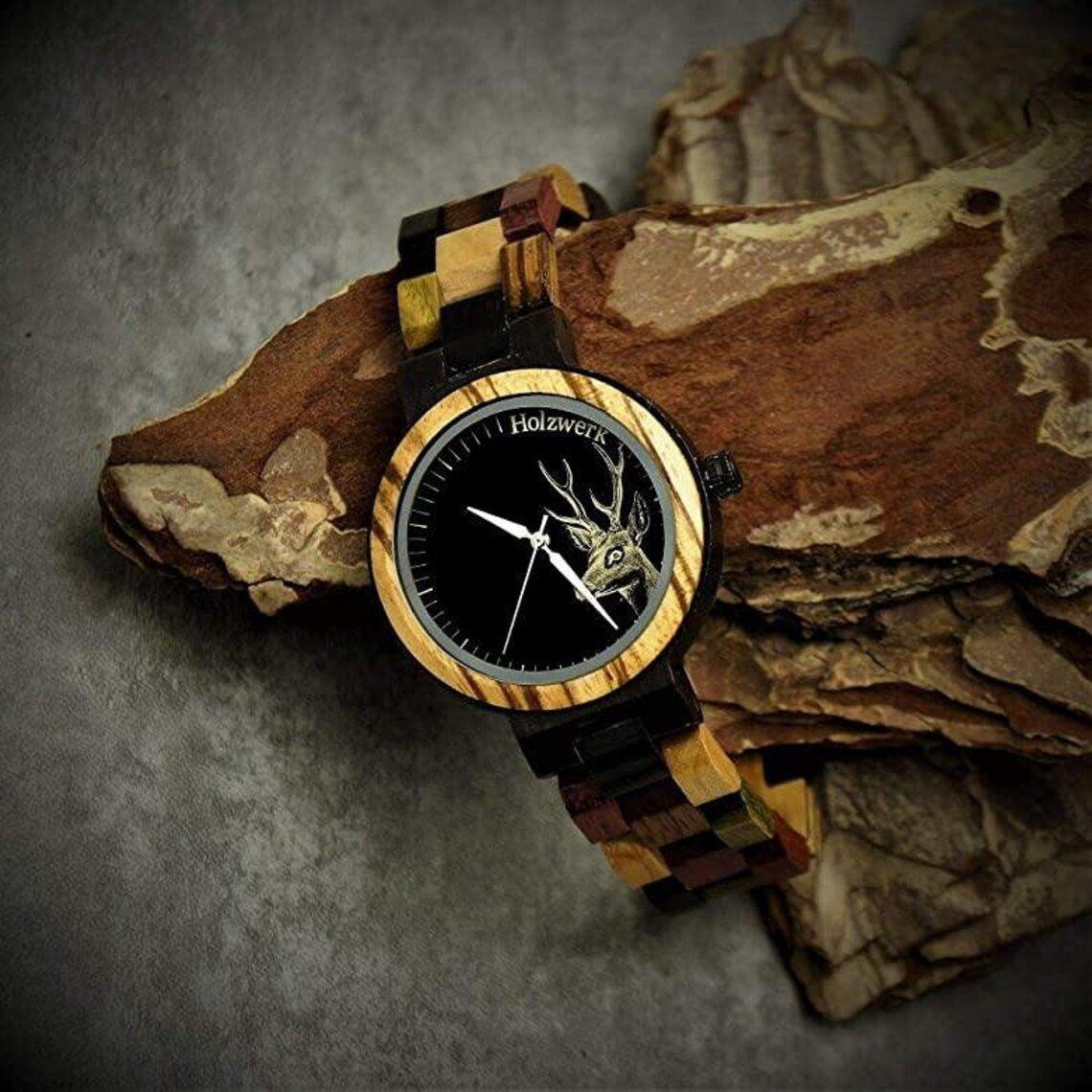 Holzwerk Quarzuhr BERGISCH kleine Damen Holz Armband Uhr, Hirsch Motiv, sch günstig online kaufen