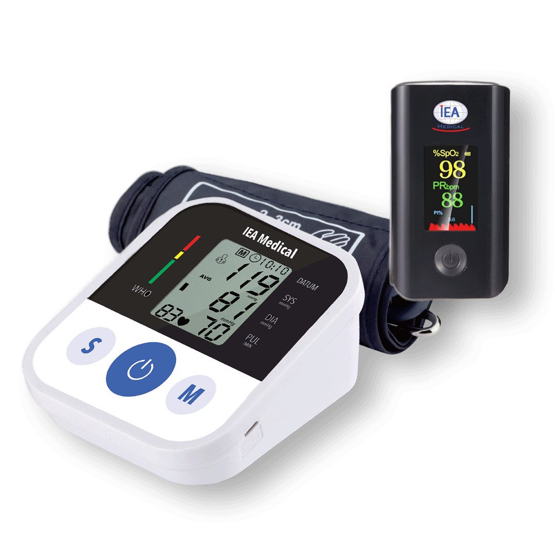 IEA Medical Oberarm-Blutdruckmessgerät ZK-B869 Bundle inkl. Finger-Pulsoximeter JZK-305, 2-teilig: Blutdruckmessgerät ZK-B869 + Finger-Pulsoximeter JZK-305, Kratzfestes Display, Manschette 22–42 cm, 2 Nutzer/99 Speicher